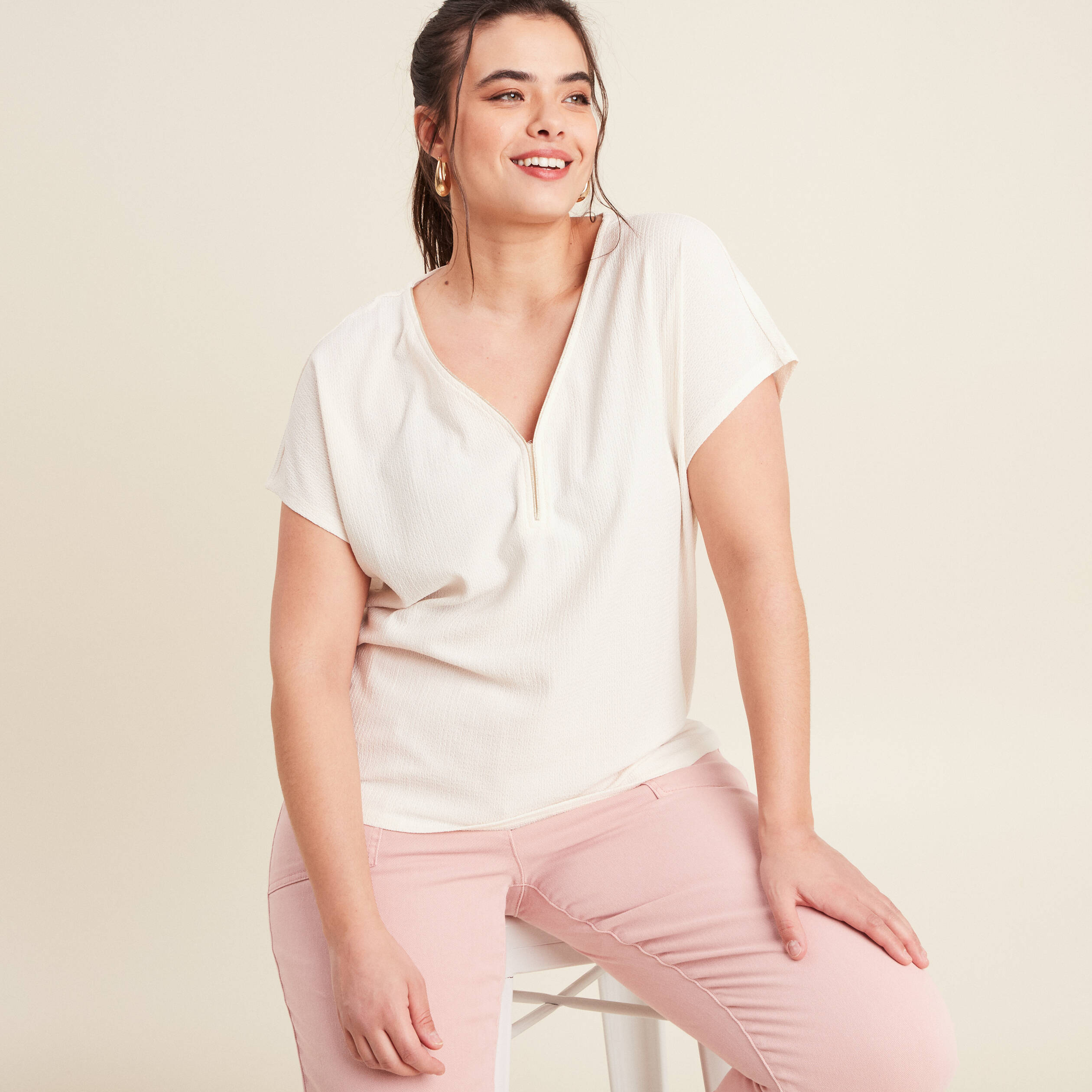 T-shirt manches courtes ecru femme