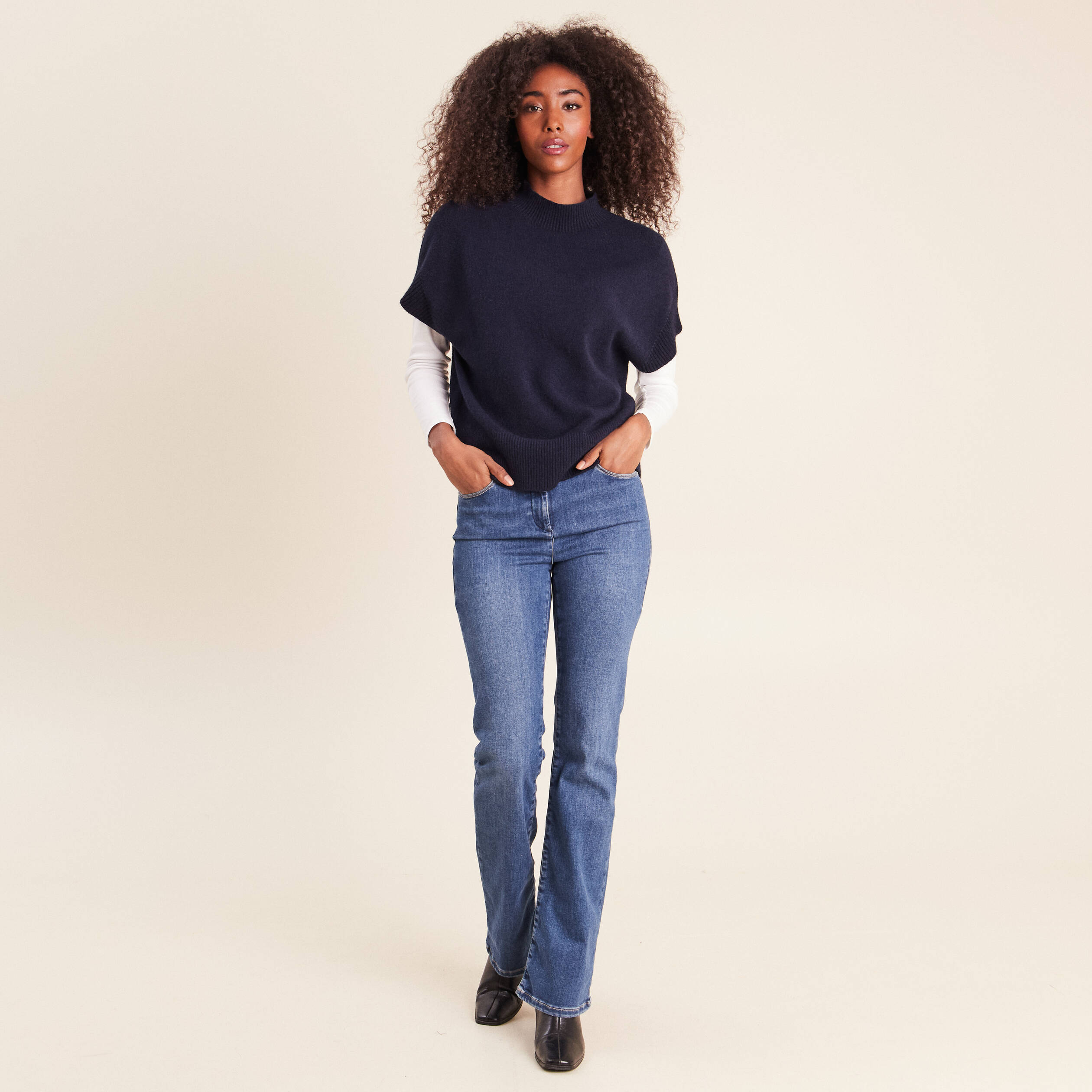 Pull col montant bleu marine femme