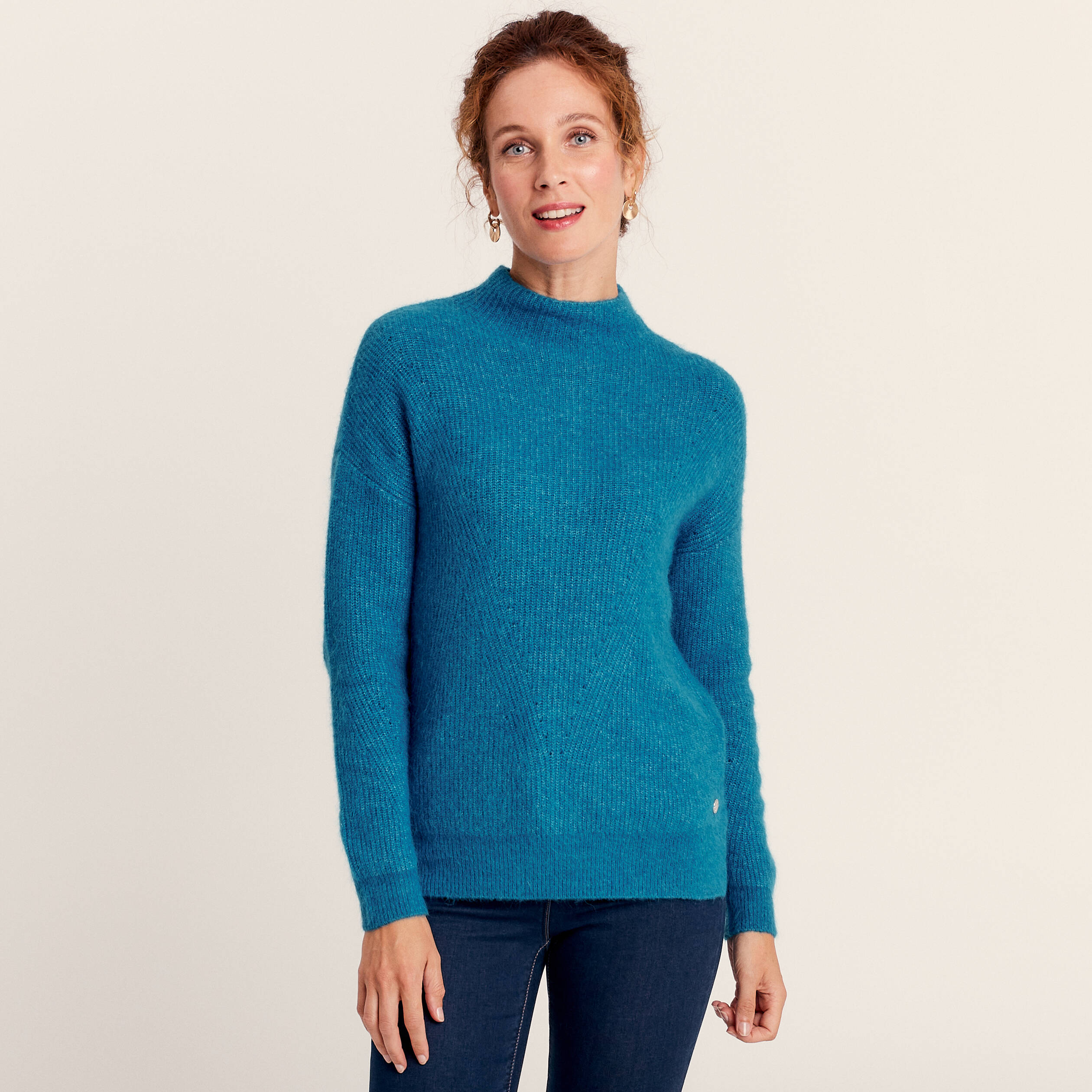 Pull manches longues bleu canard femme