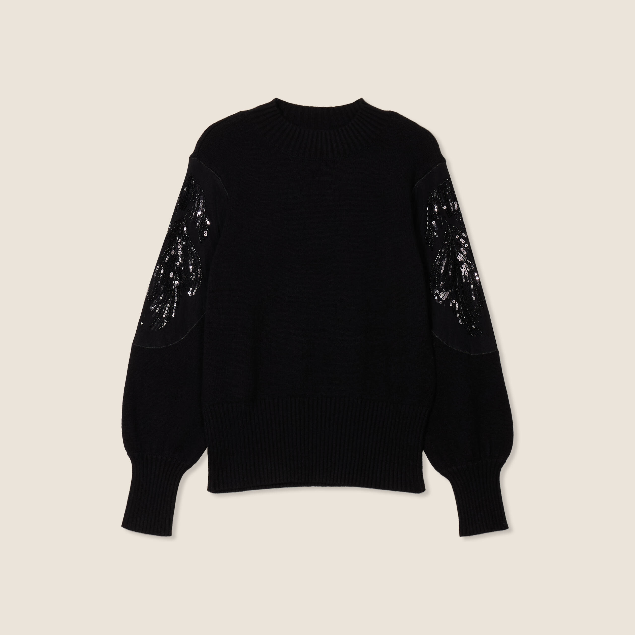 Pull manches longues sequins noir femme