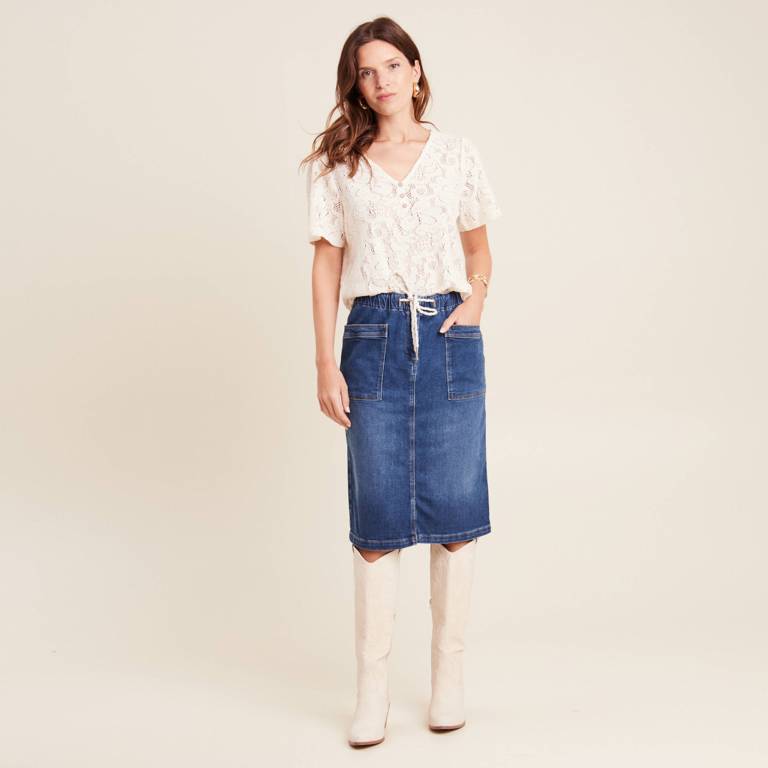 T-shirt manches courtes ecru femme