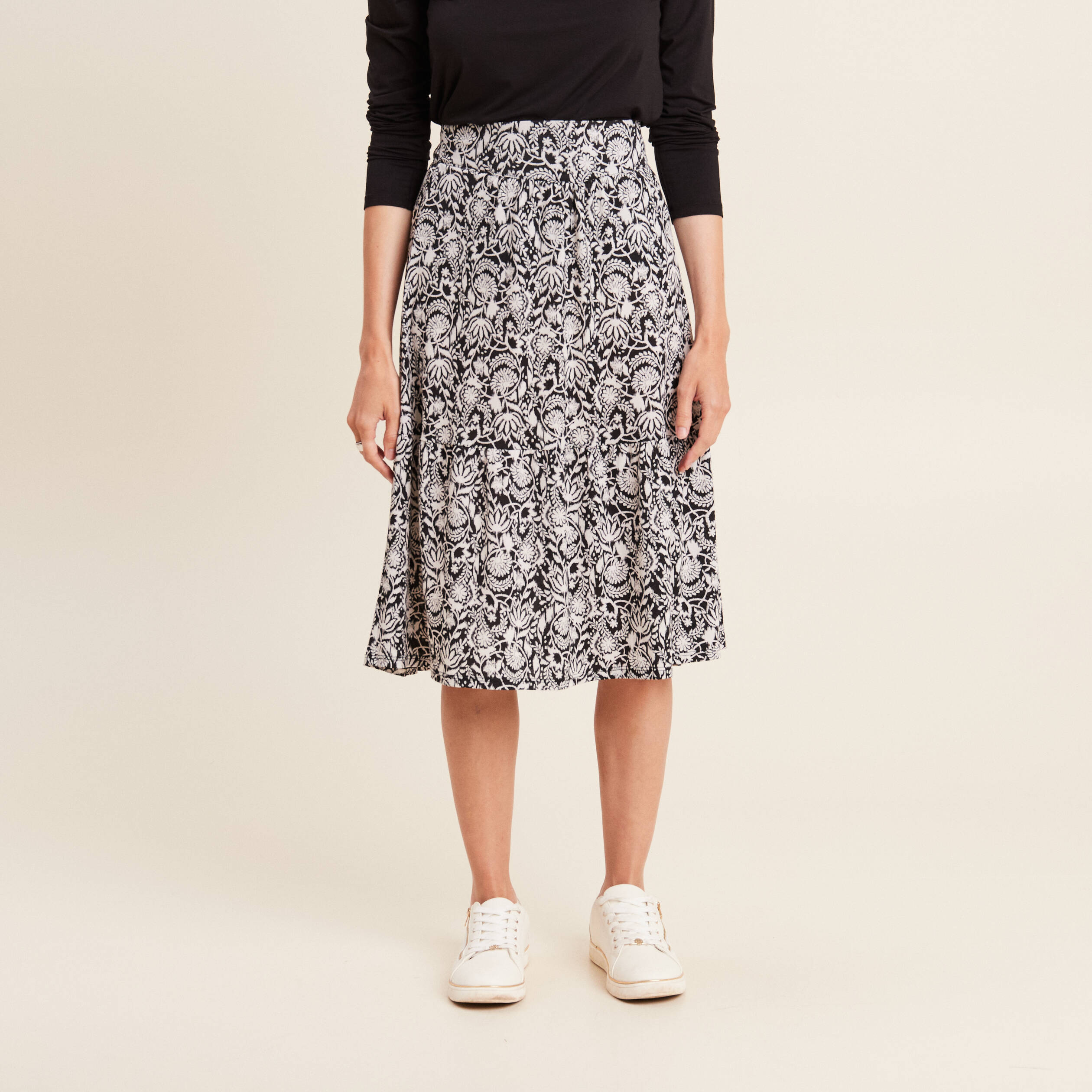 Jupe évasée fluide noir femme