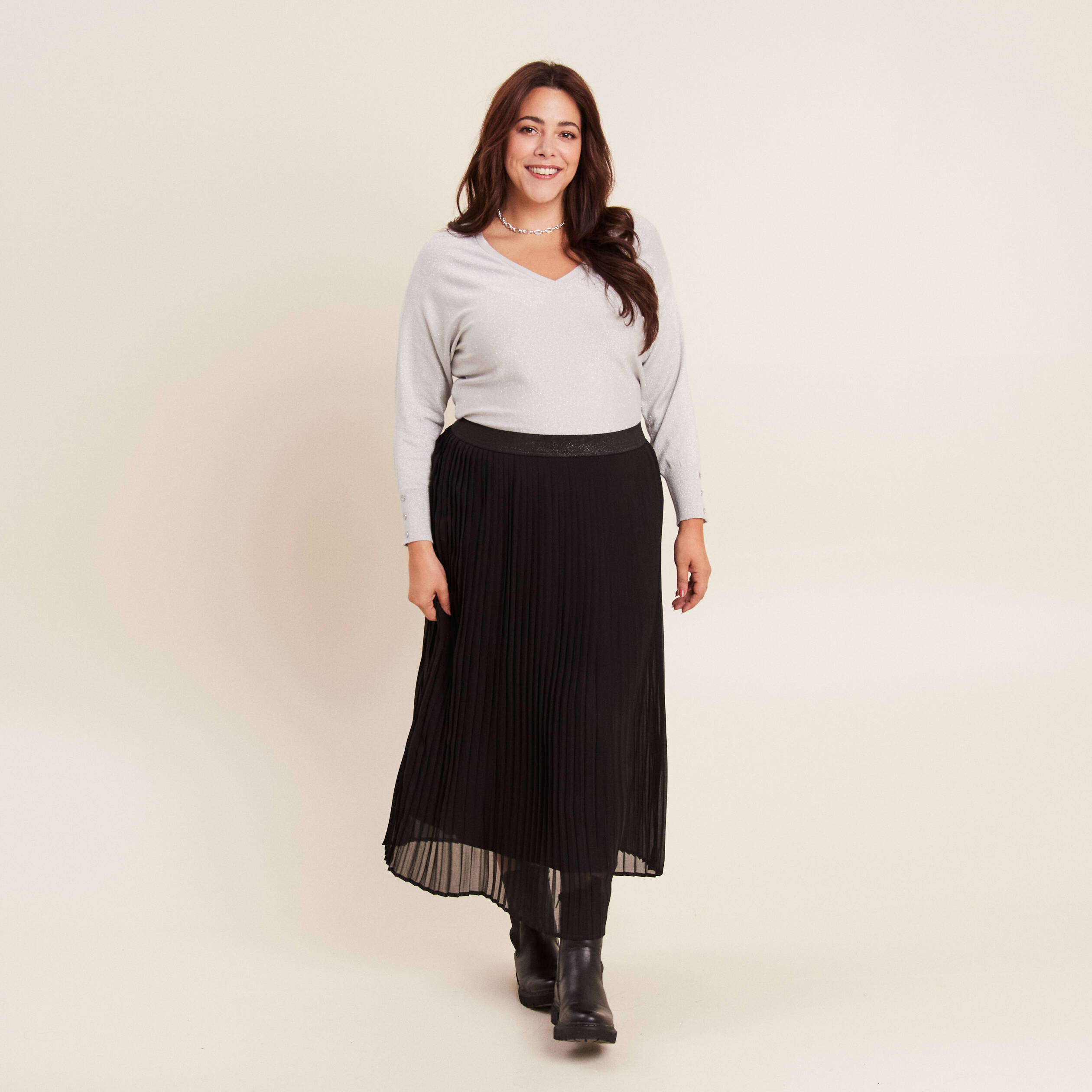 Pull manches longues couleur argent femme