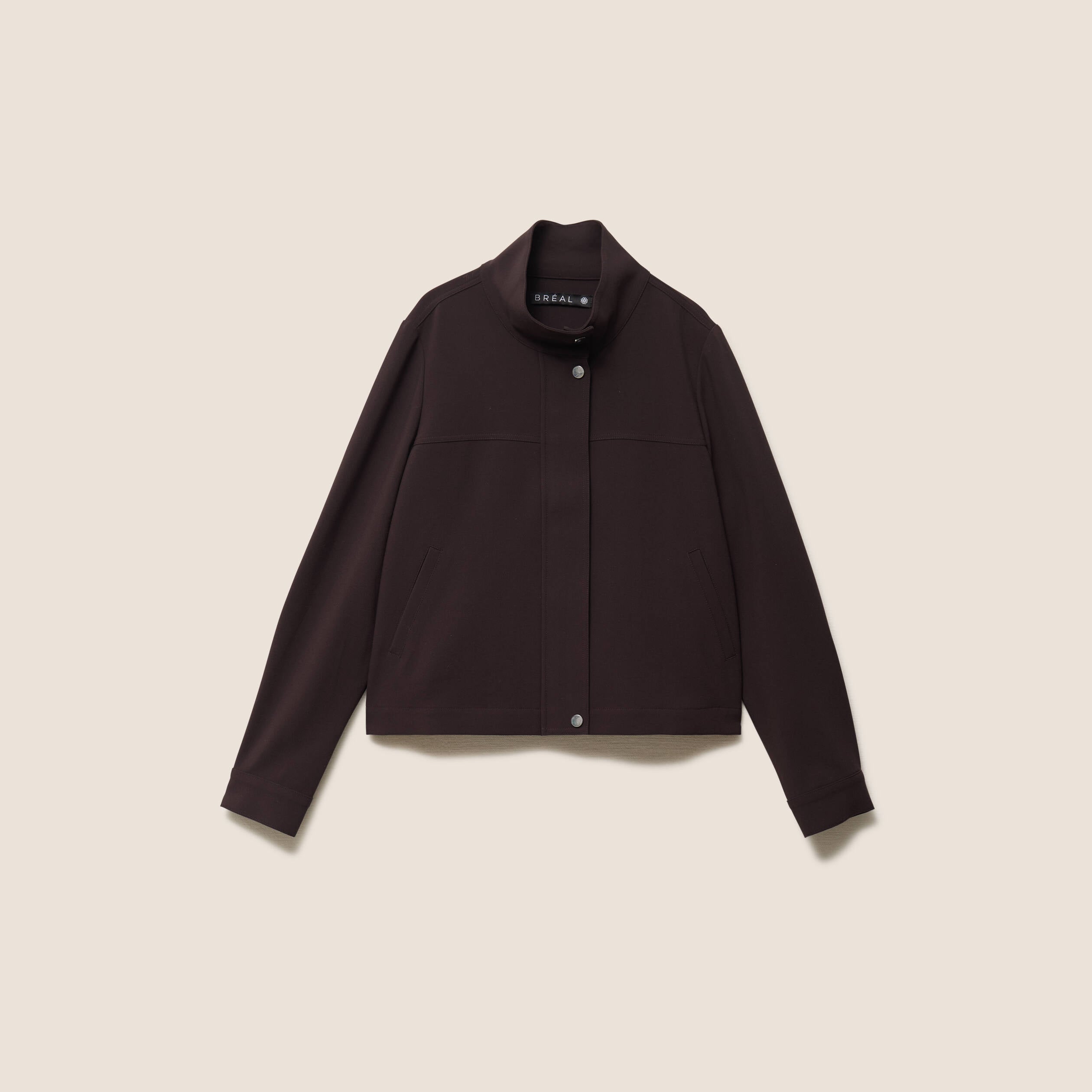 Veste ample courte col montant marron fonc&eacute; femme