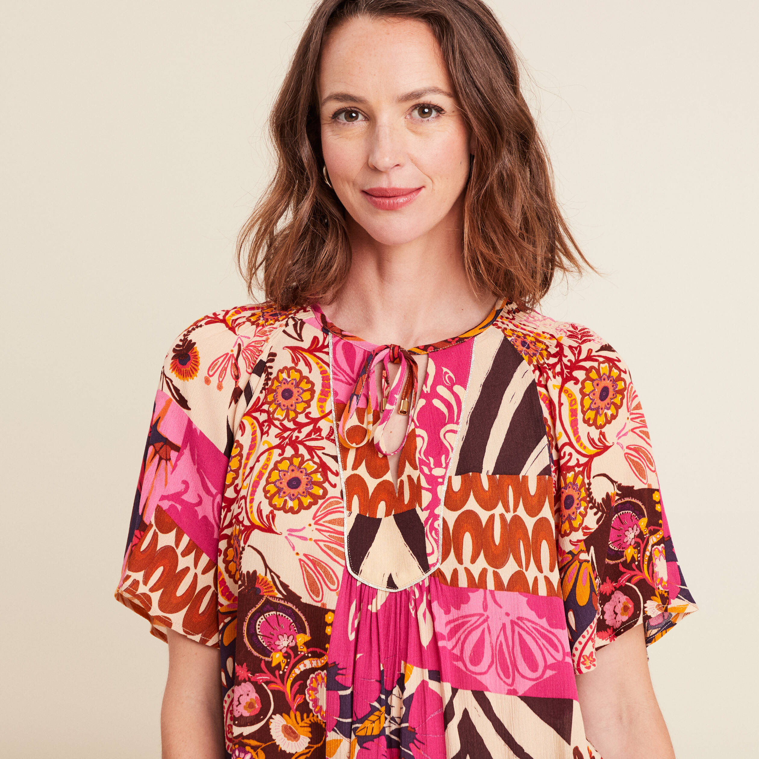 blouse ample crepe col tunisien rose femme blouse ample crêpe col tunisien rose femme