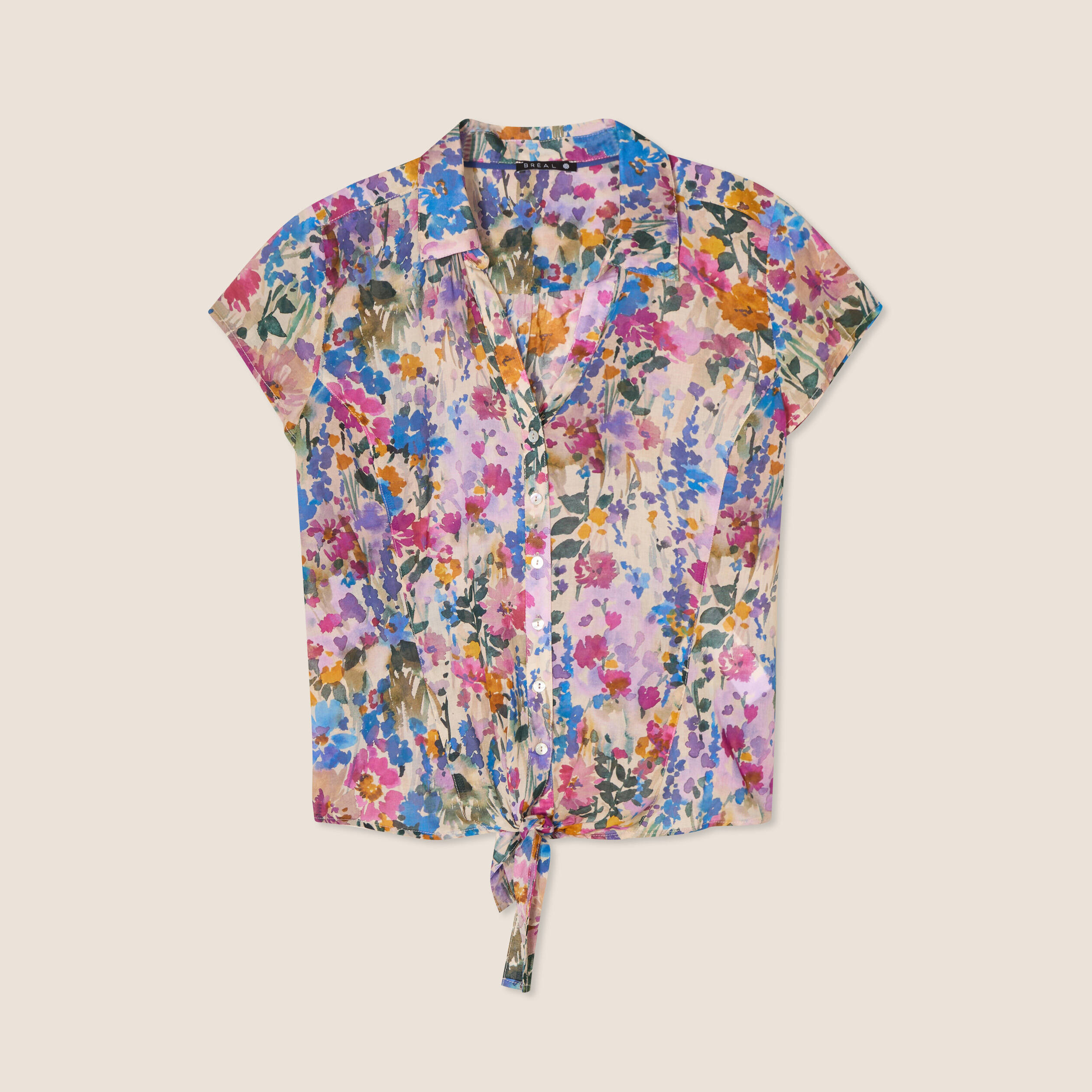 Chemise manches courtes nouée violet femme
