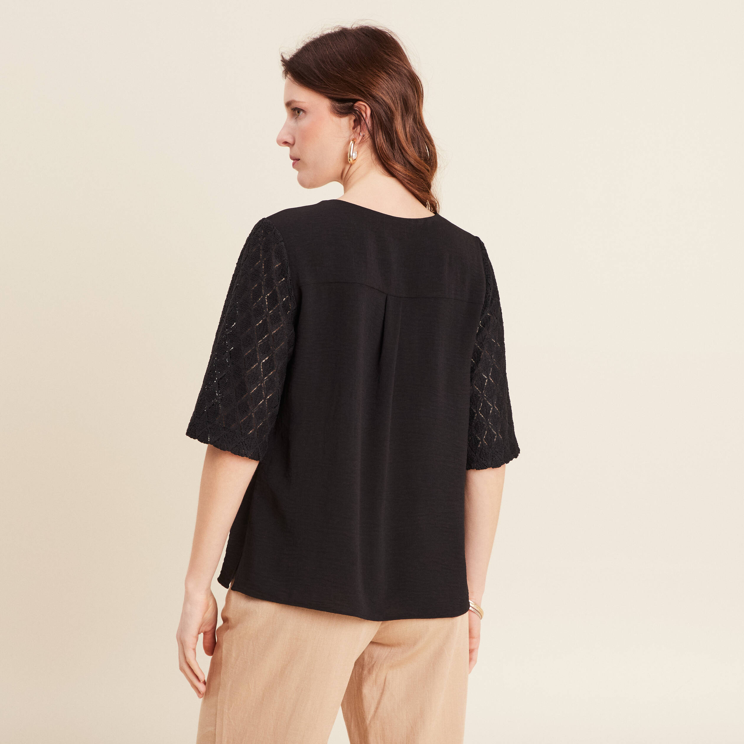 blouse manches 34 noir femme Blouse manches 3/4 noir femme