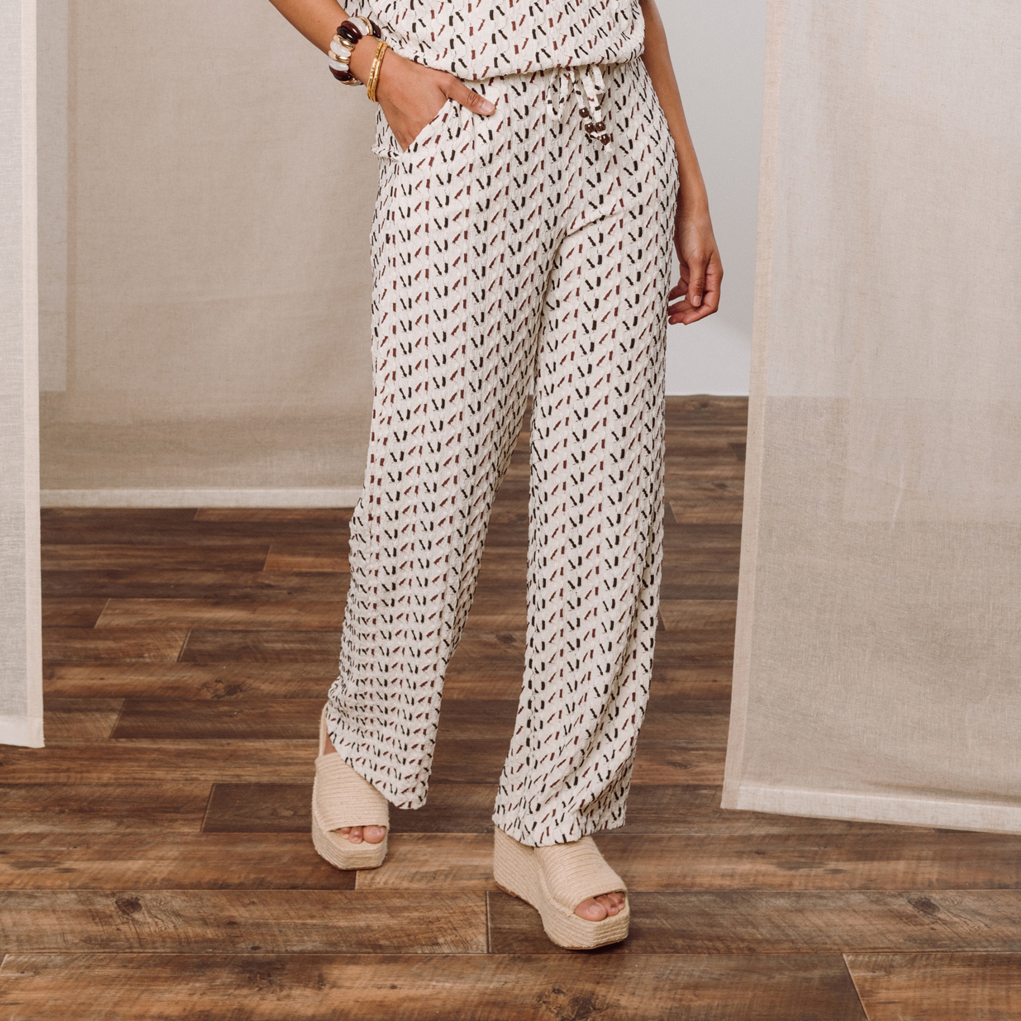 Pantalon large taille haute blanc femme