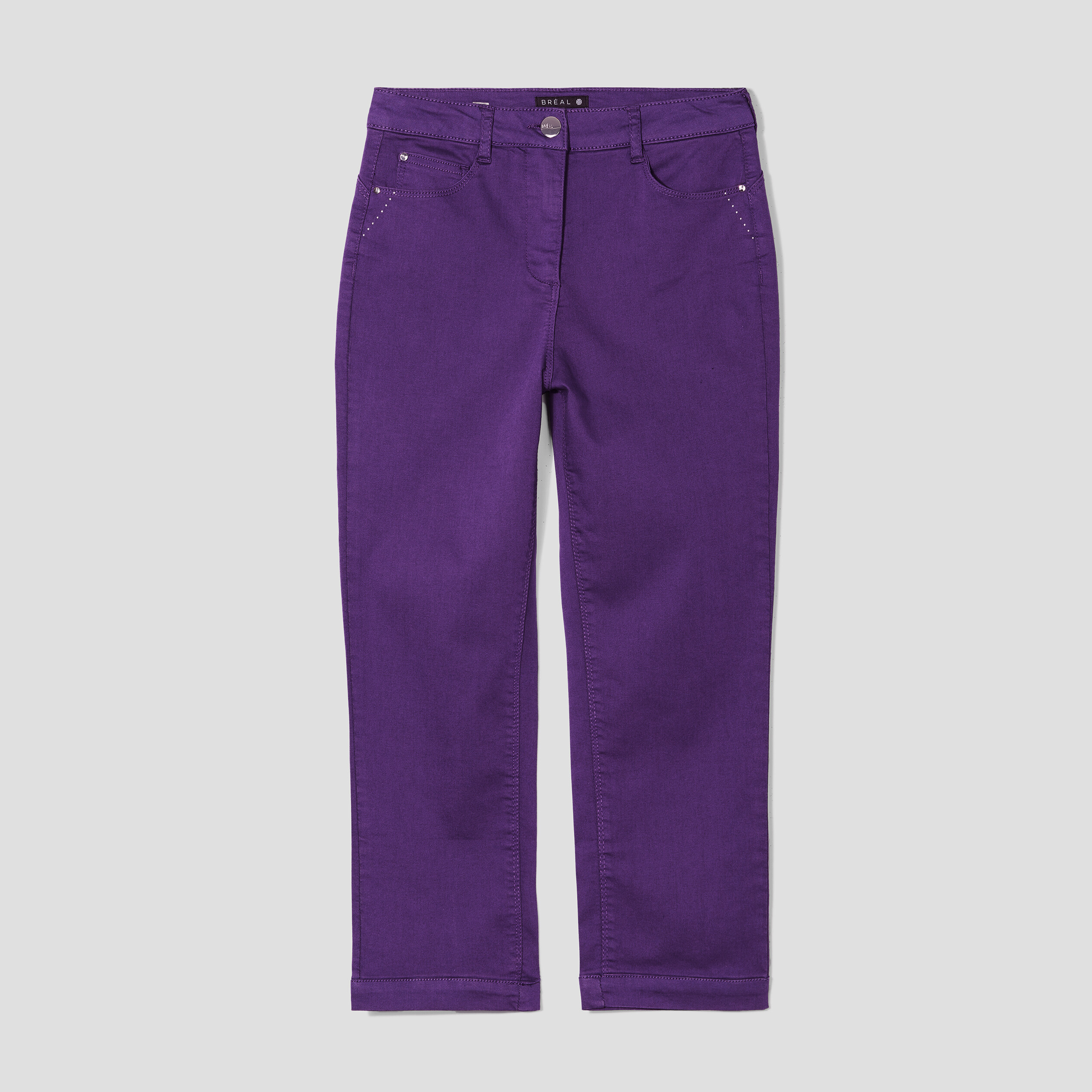 Pantacourt droit taille haute violet foncé femme