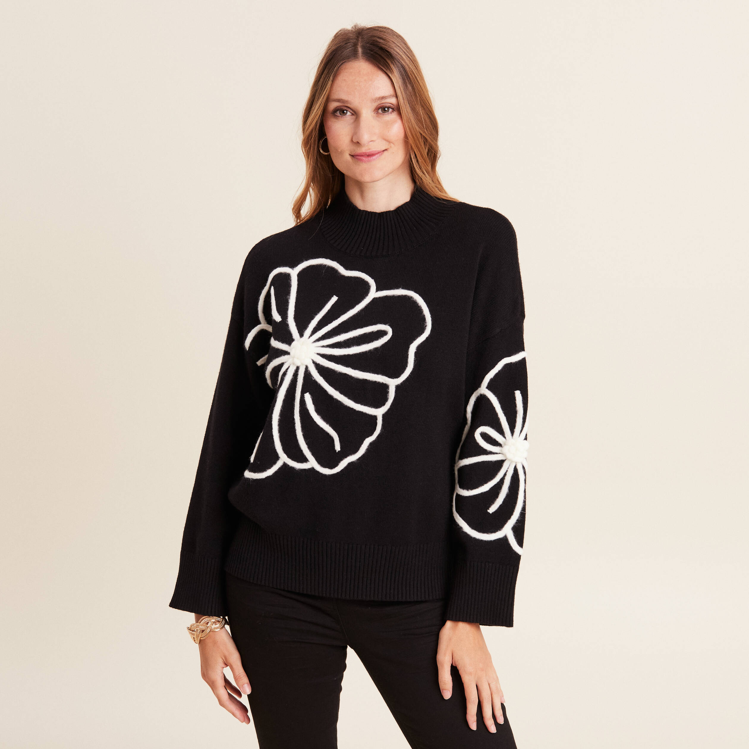 Pull manches longues noir femme