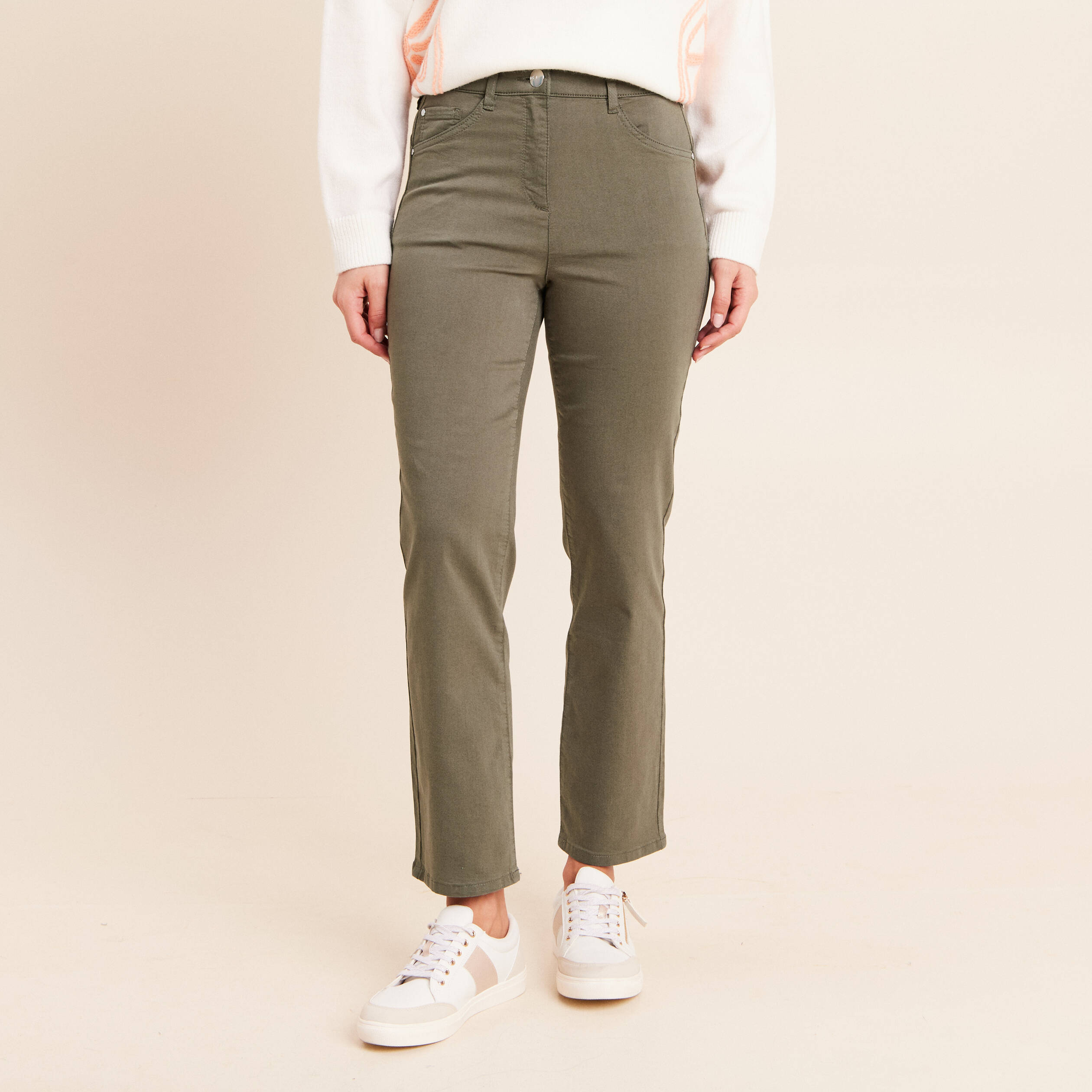 Pantalon magique Le L&eacute;ger coupe droite vert kaki femme
