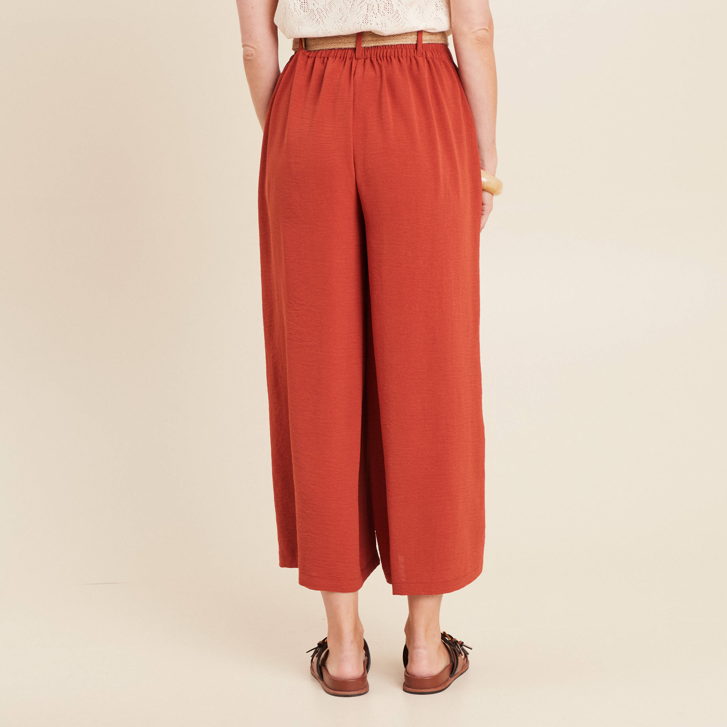 pantalon jupe culotte large vieux rose femme Pantalon jupe-culotte large vieux rose femme