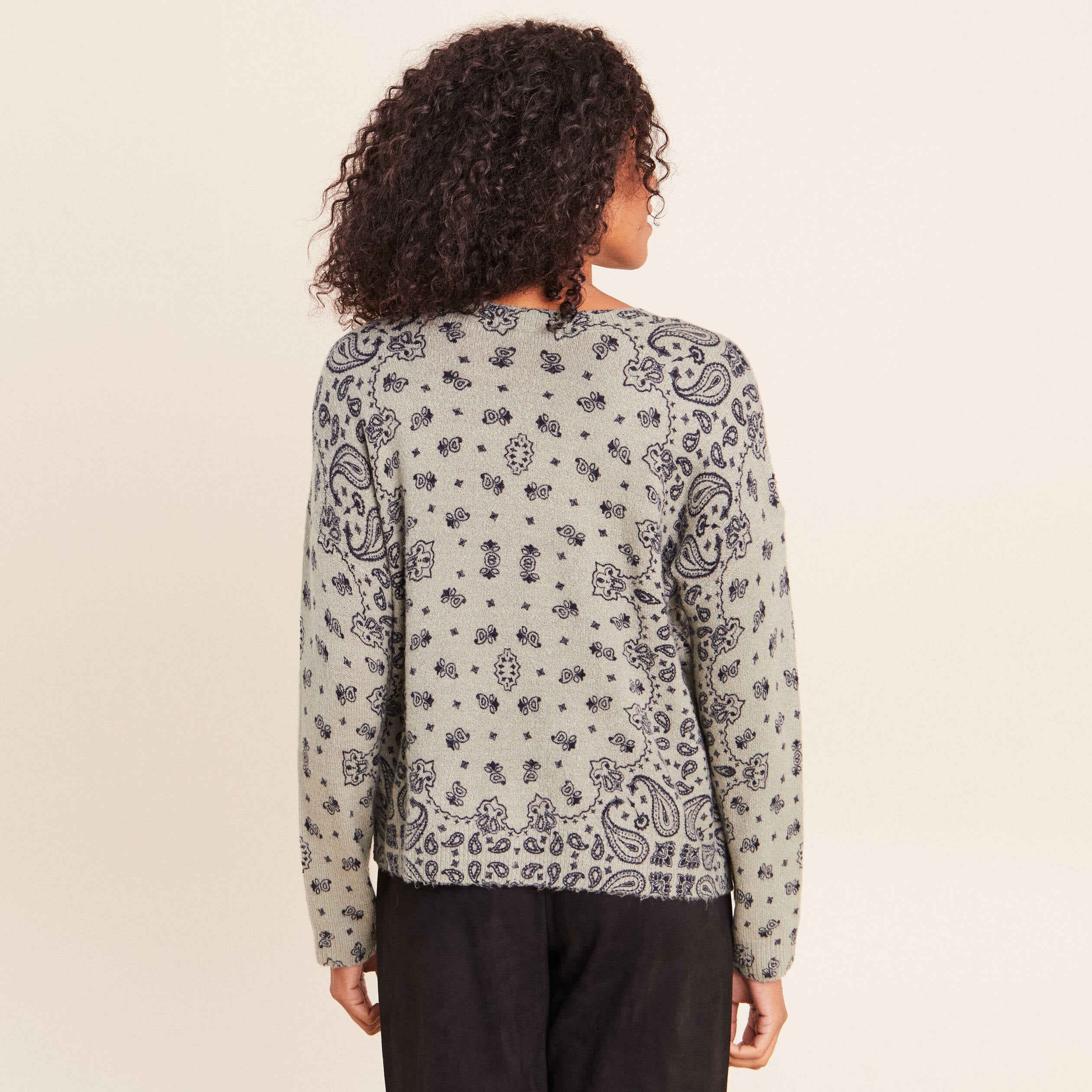 Pull col rond vert femme