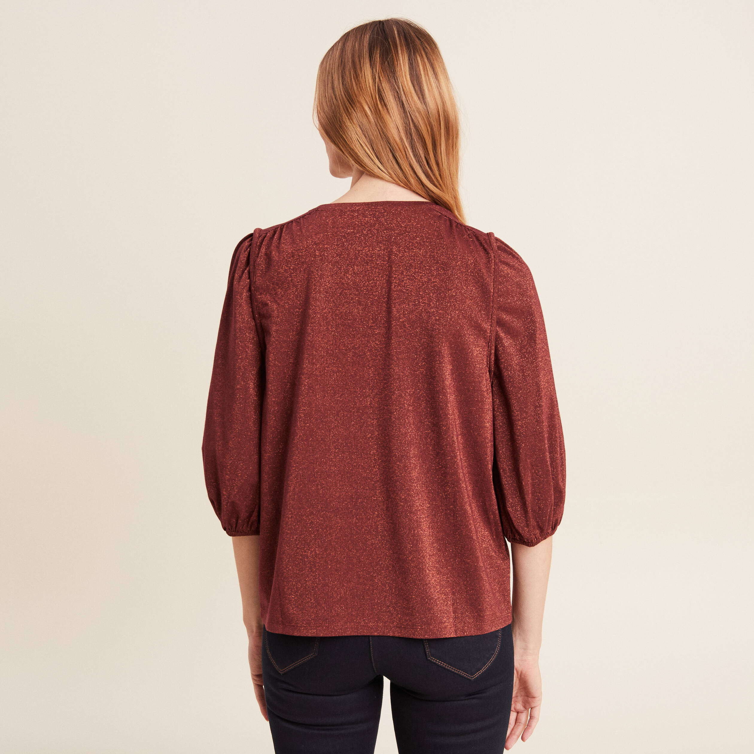 blouse manches 34 couleur cuivre femme Blouse manches 3/4 couleur cuivre femme