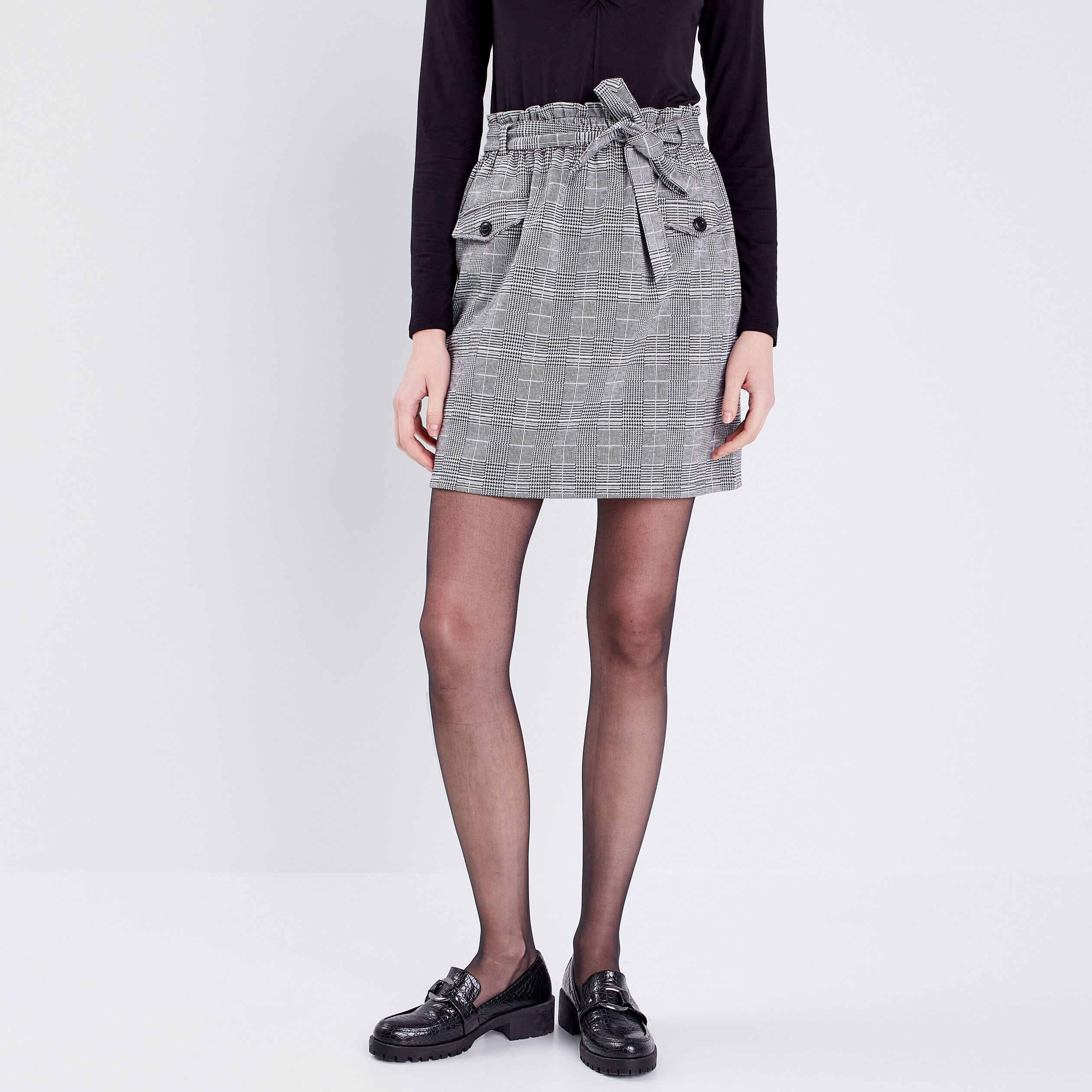 Jupe droite ceinturée gris femme