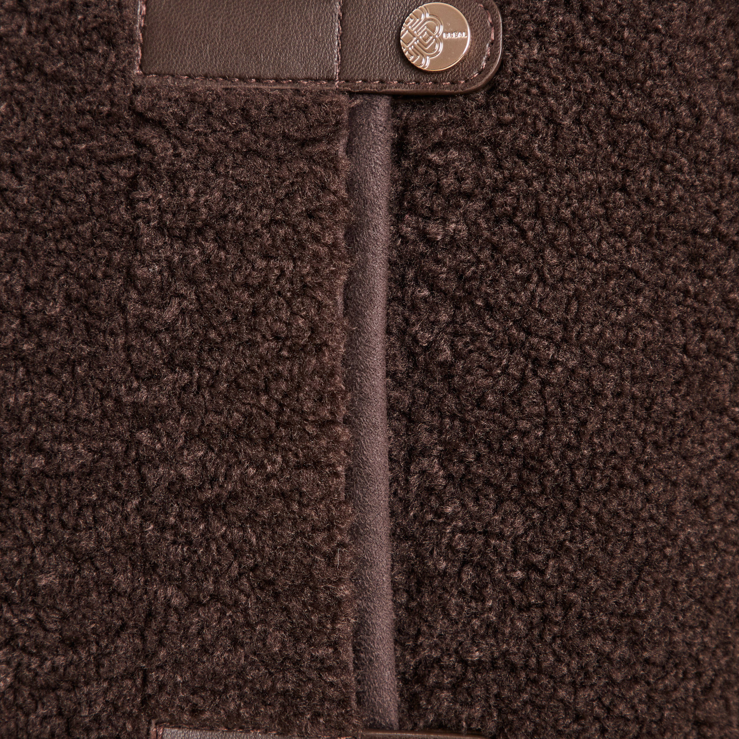 Manteau droit effet mouton marron fonc&eacute; femme