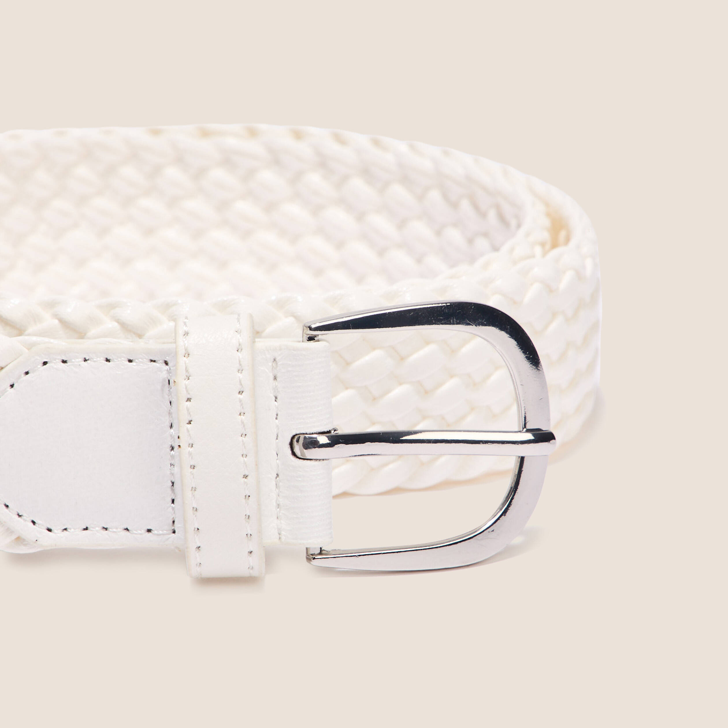 Ceinture tressée métalissée ecru femme