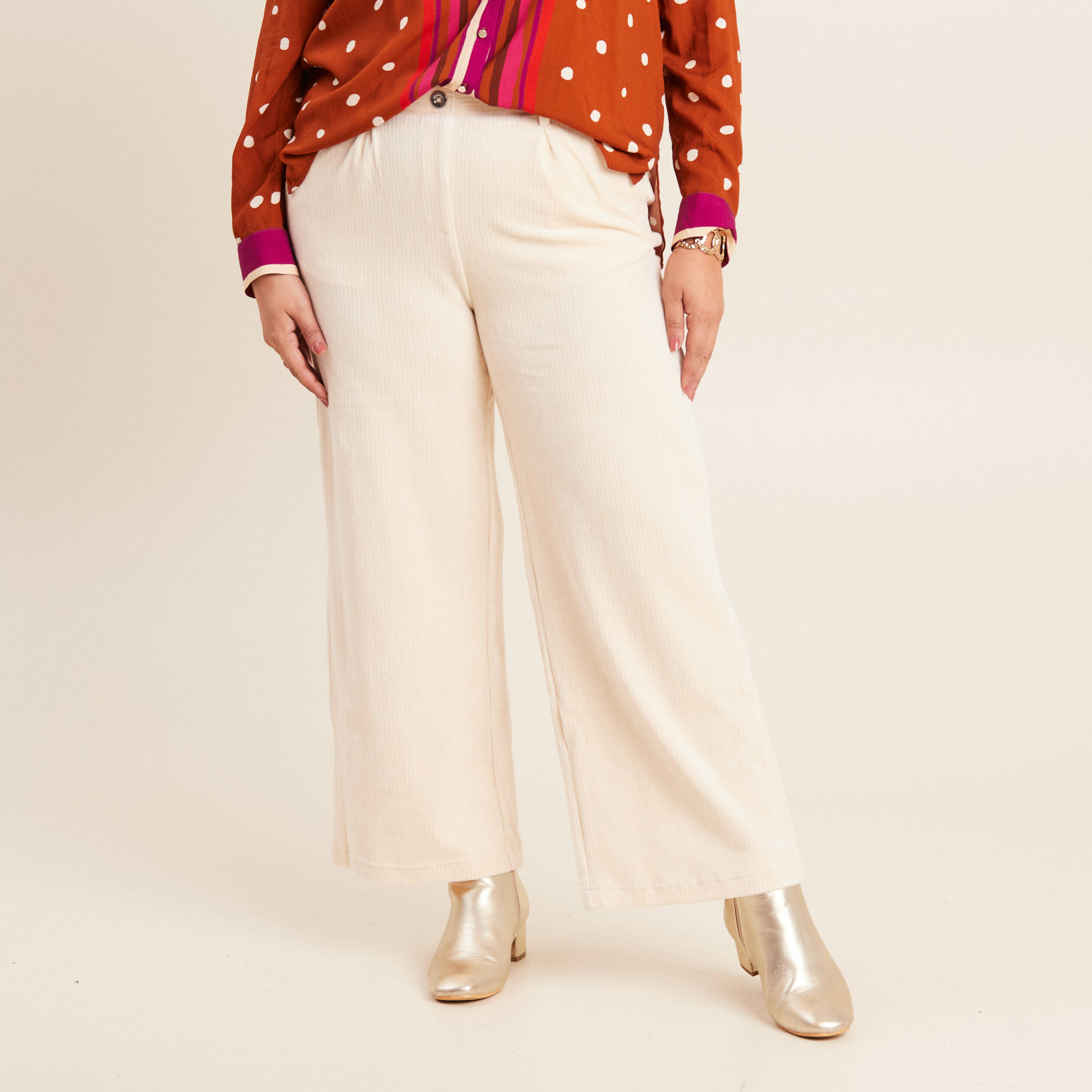 pantalon large velours ivoire femme Pantalon large velours ivoire femme