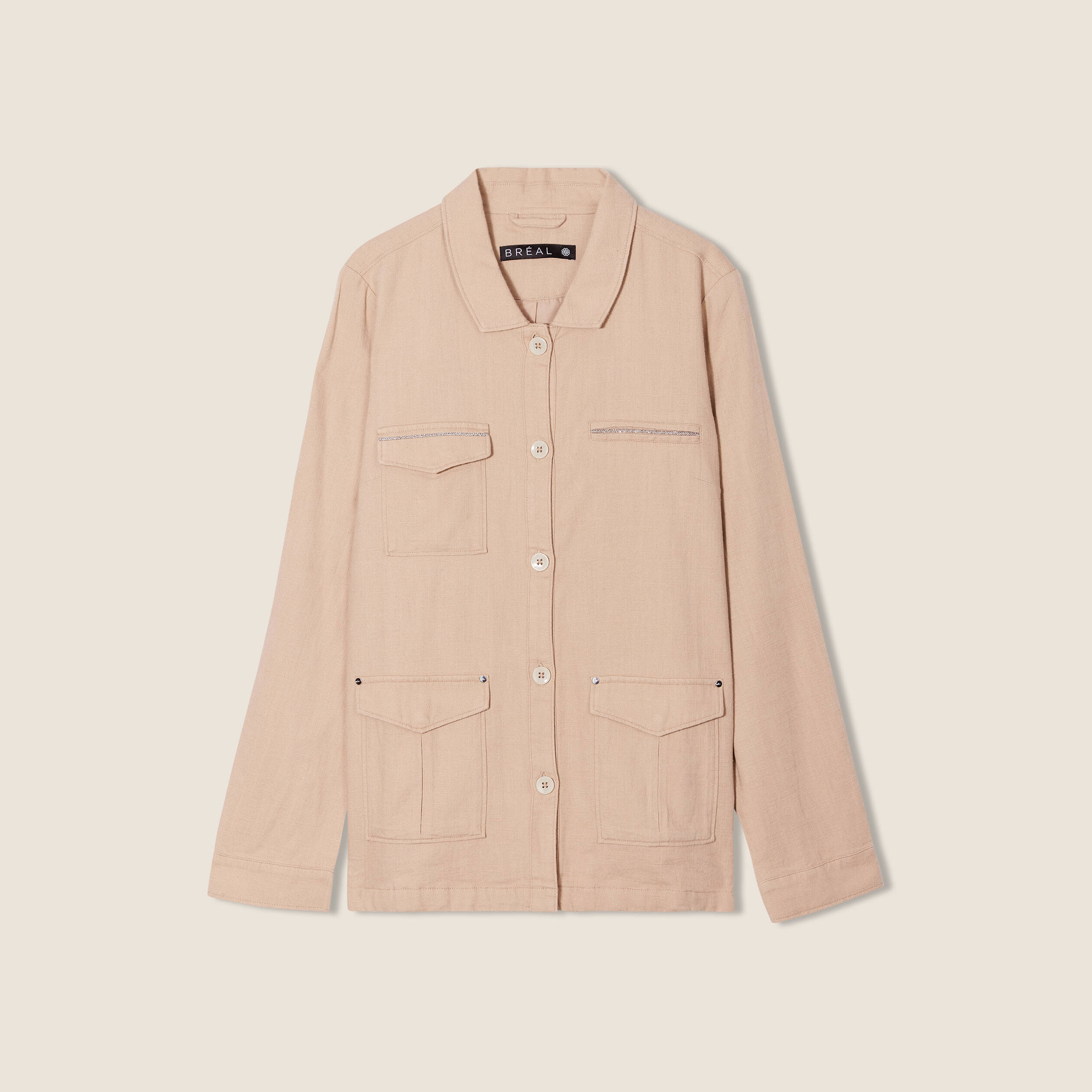 Veste droite boutonnée sable femme