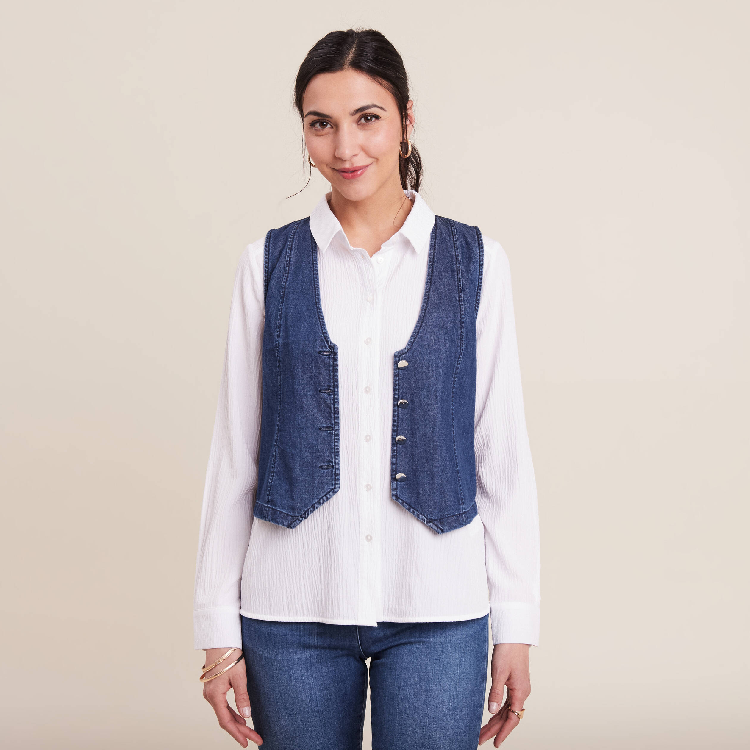 Veston sans manches jean denim double stone femme Breal