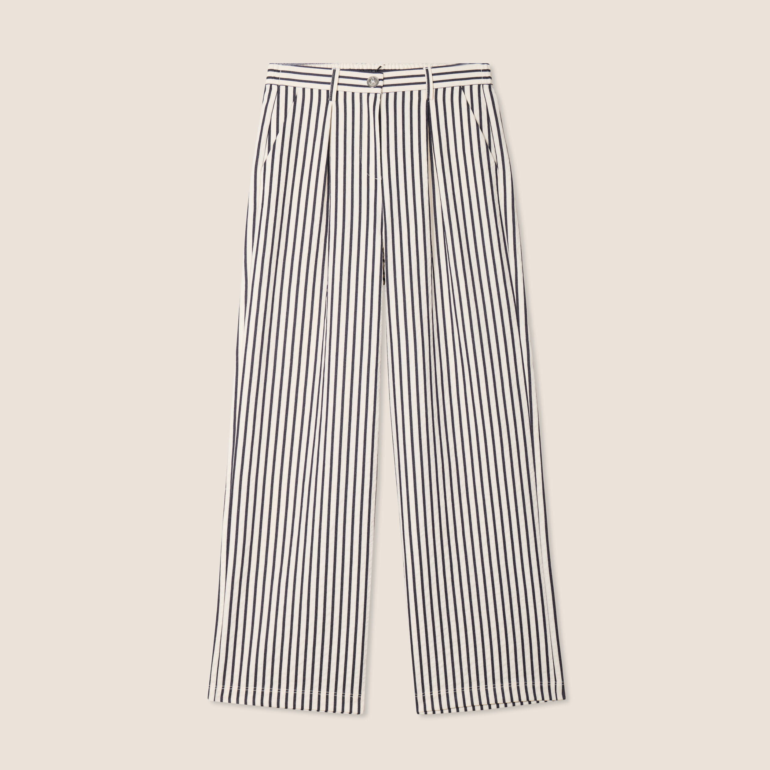 Pantalon large taille haute bleu foncé femme
