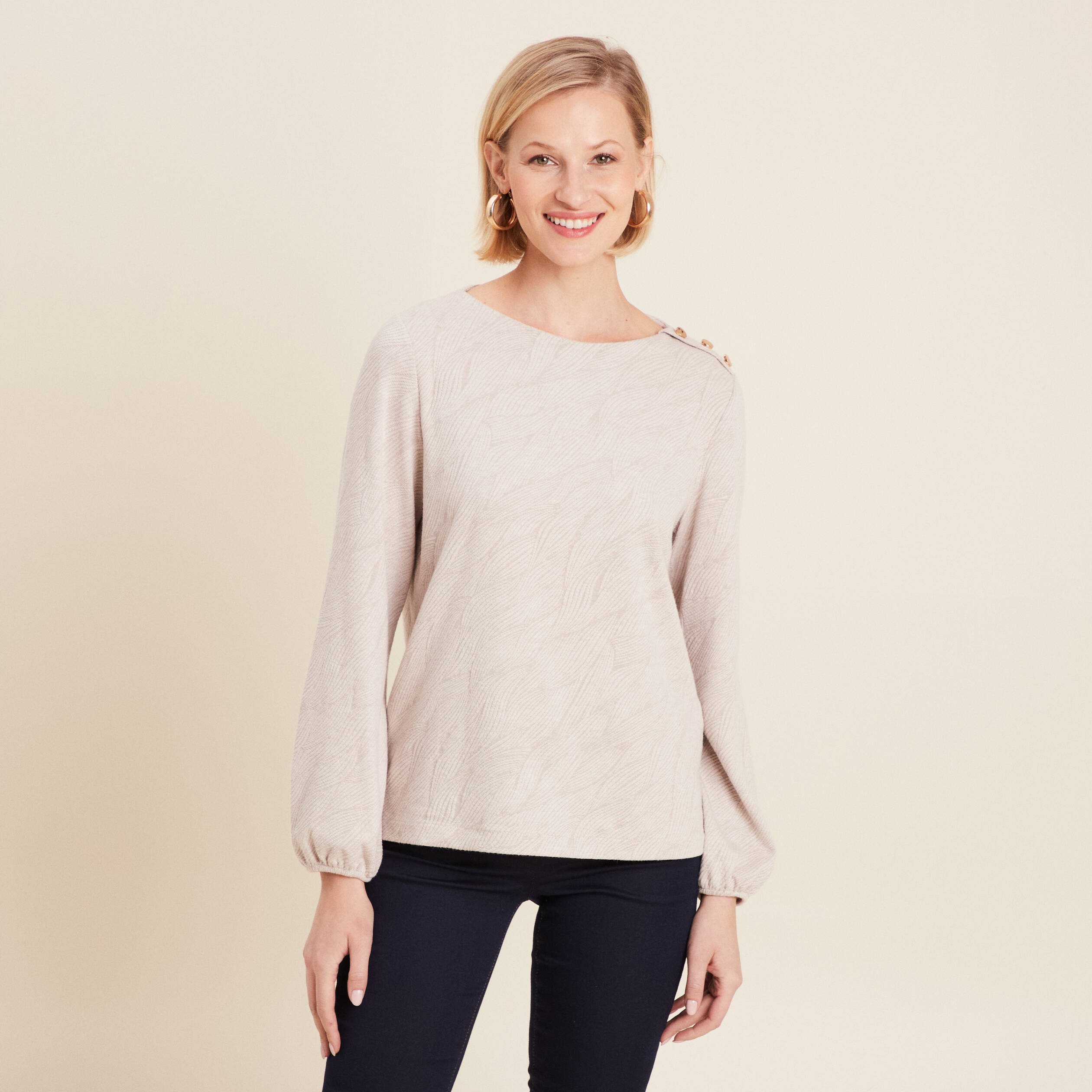 T-shirt manches longues beige femme