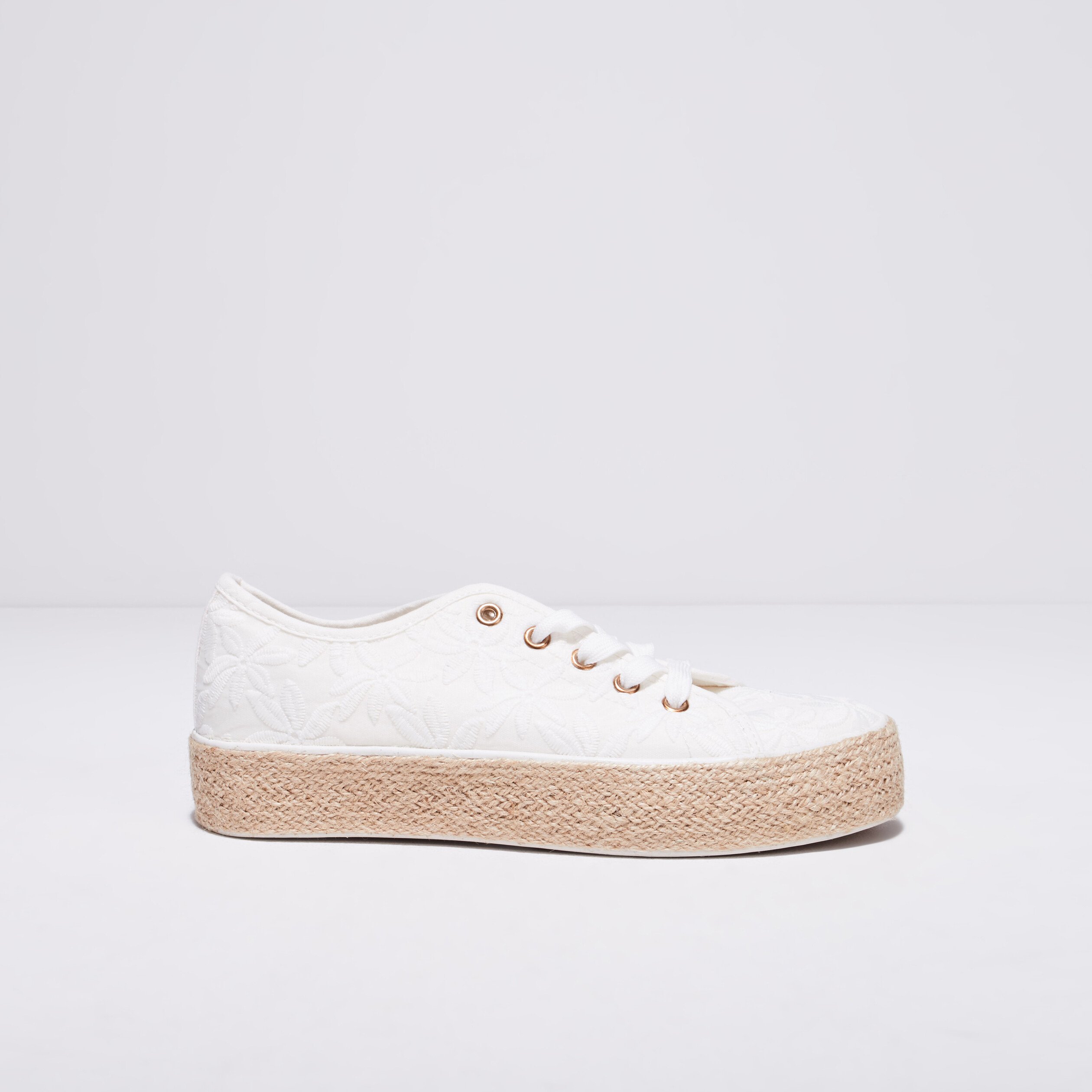 Tennis plateformes à lacets ecru femme