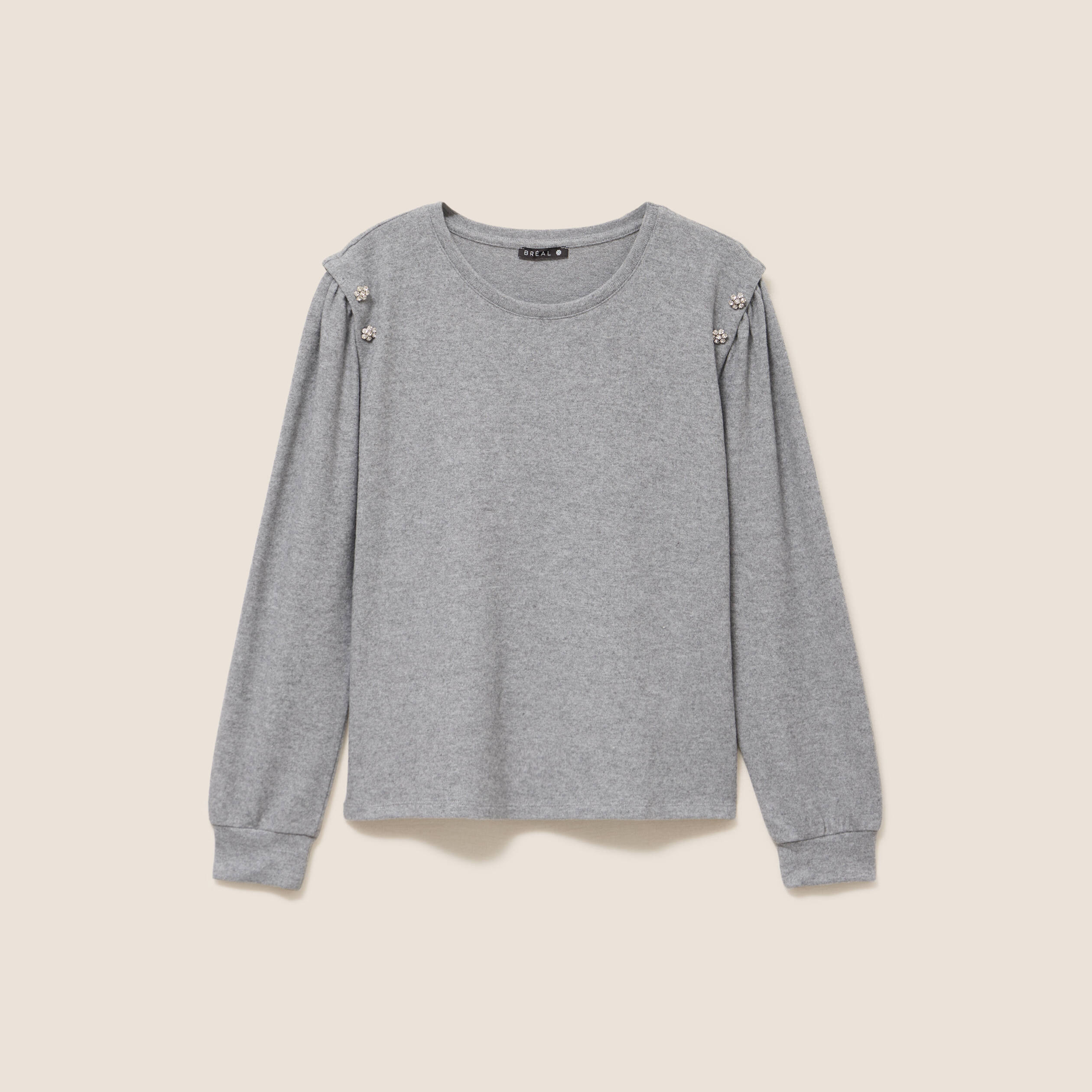 T-shirt doux avec bijoux gris fonc&eacute; femme