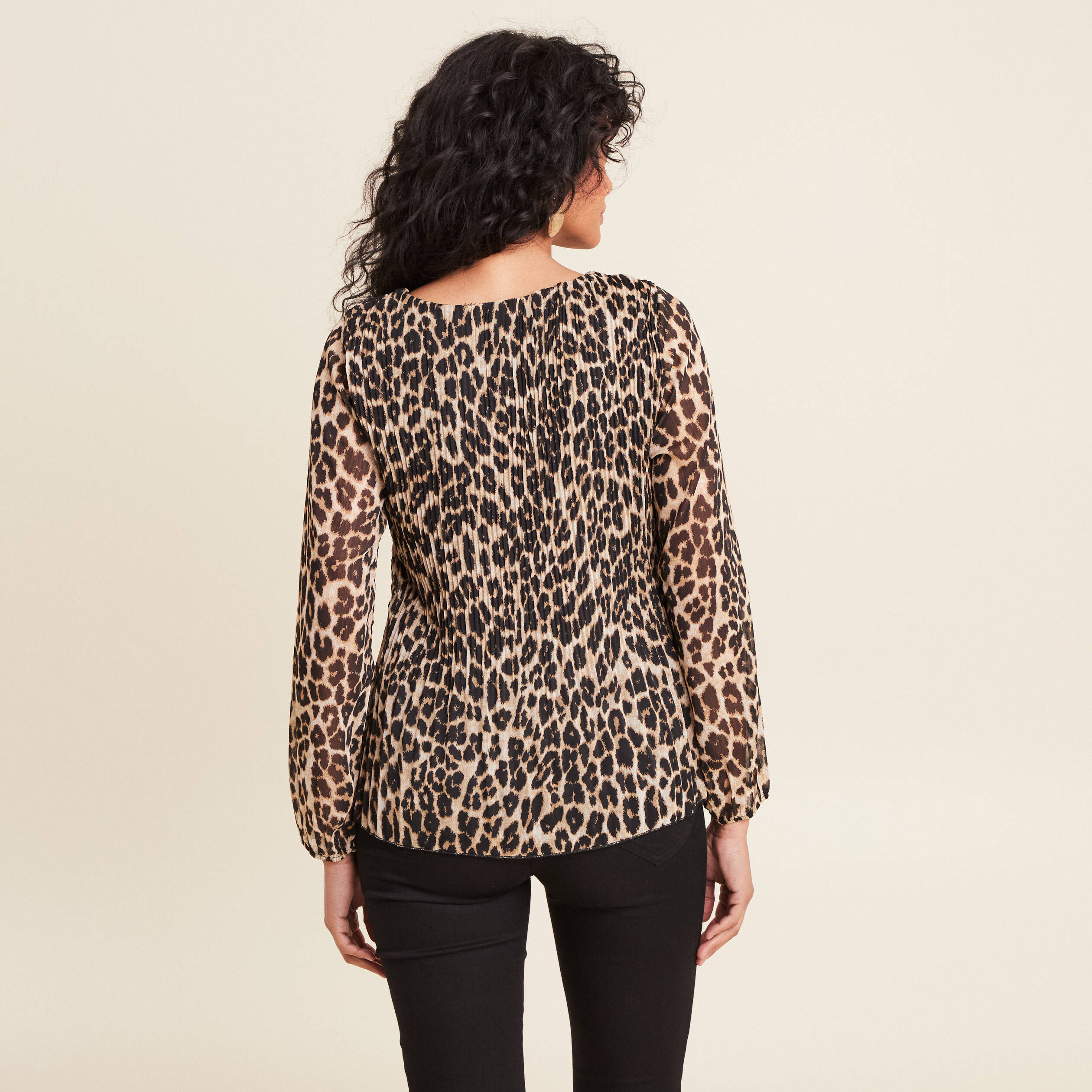 Blouse manches longues plissée creme femme