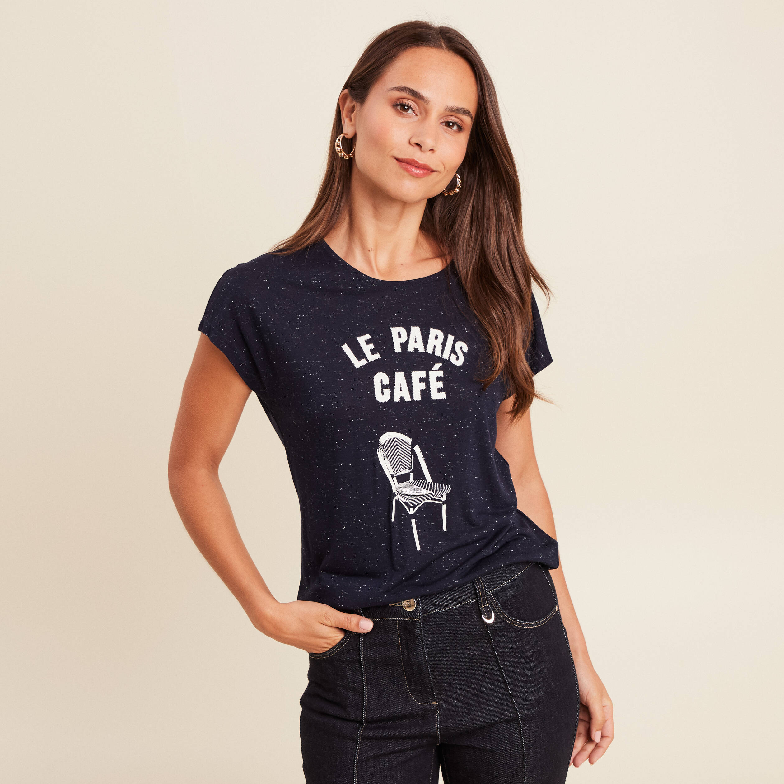 t shirt col rond manches courtes bleu marine femme T-shirt col rond manches courtes bleu marine femme