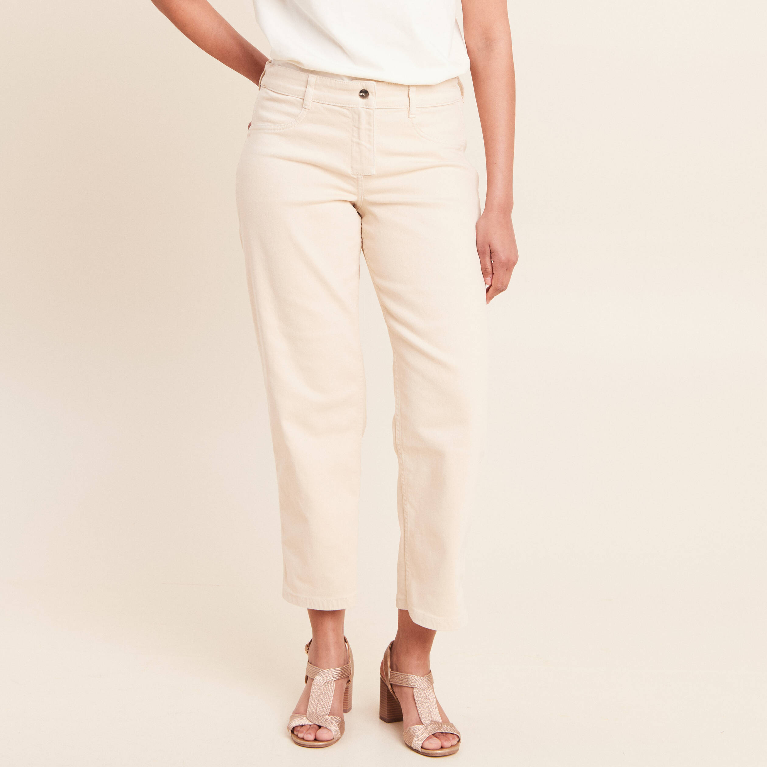 Jean r&eacute;versible droit 7/8&egrave;me beige femme