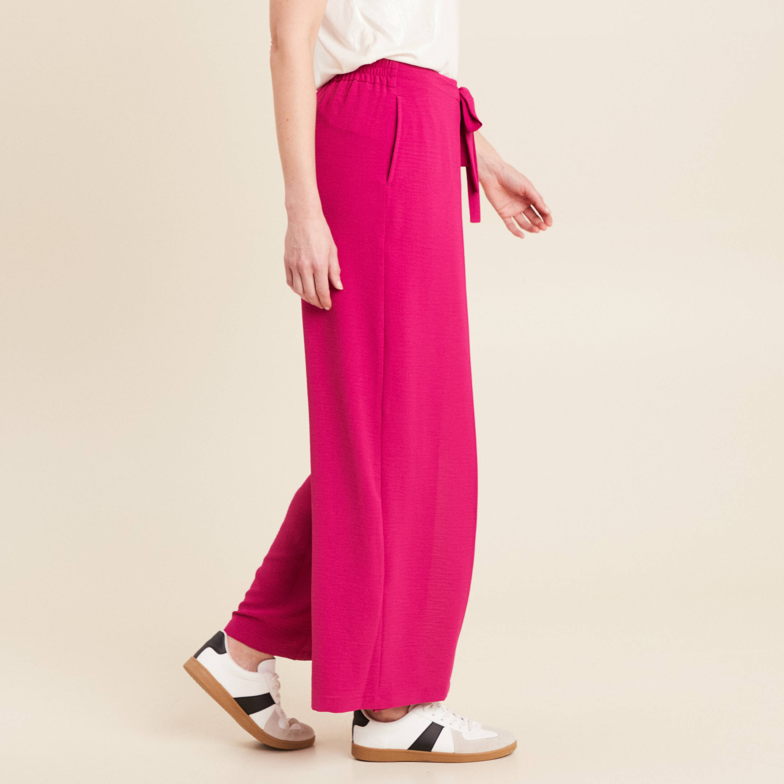 Pantalon portefeuille rose fushia femme