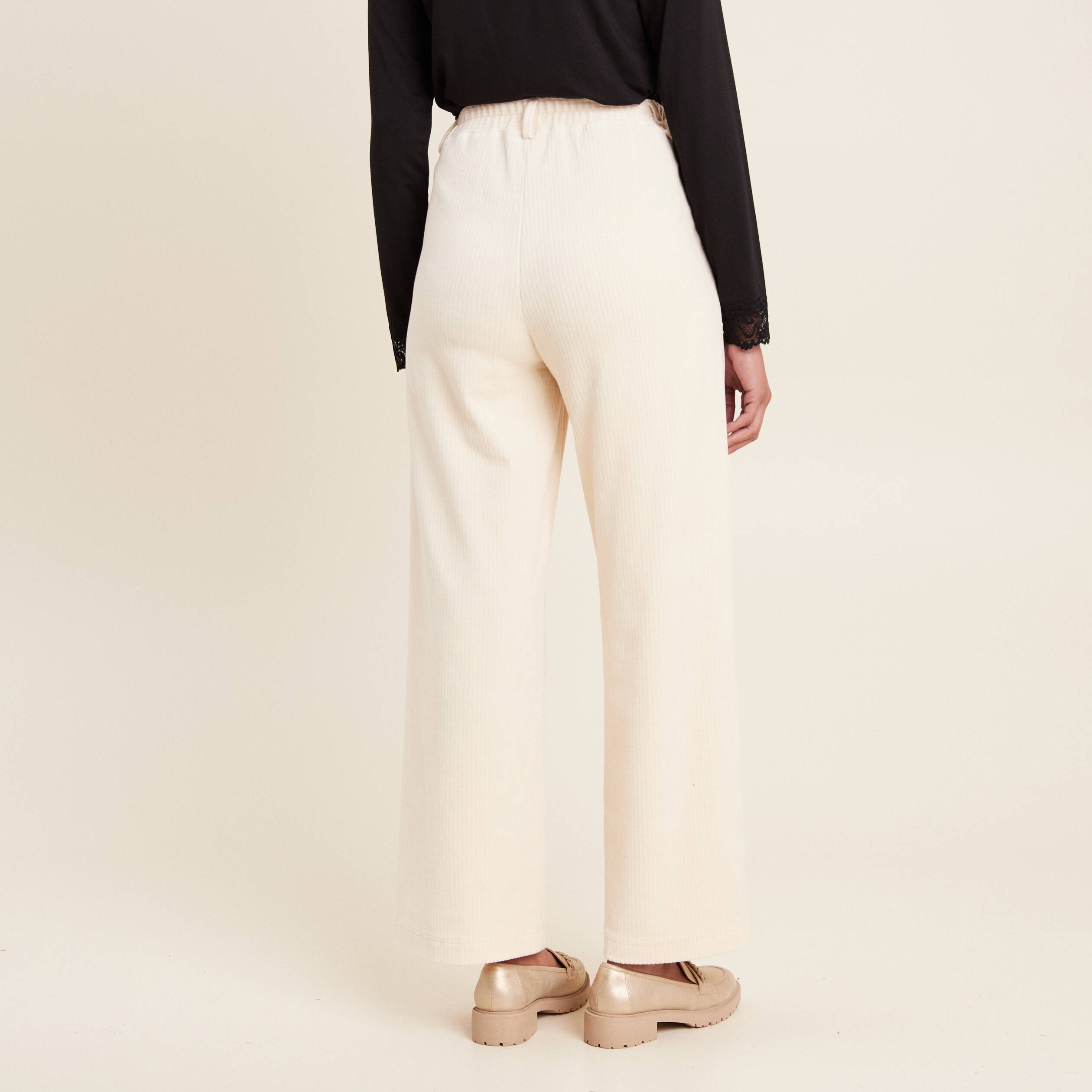 pantalon large velours ivoire femme Pantalon large velours ivoire femme