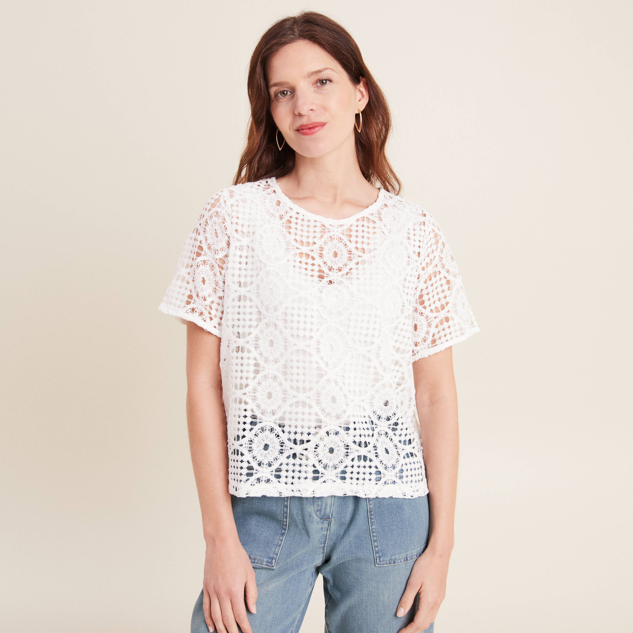 T-shirt manches courtes ecru femme