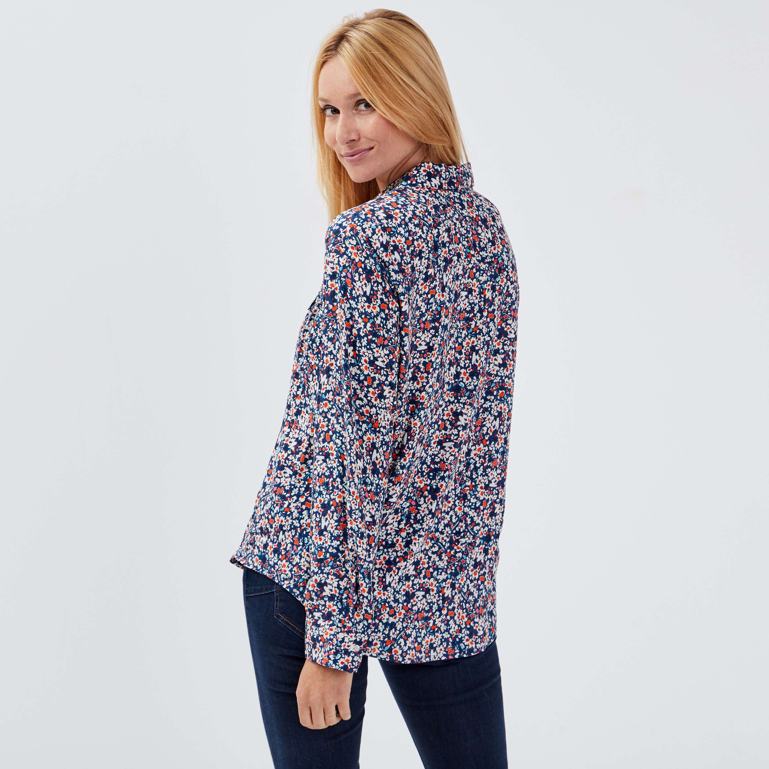 Chemise manches longues bleu femme