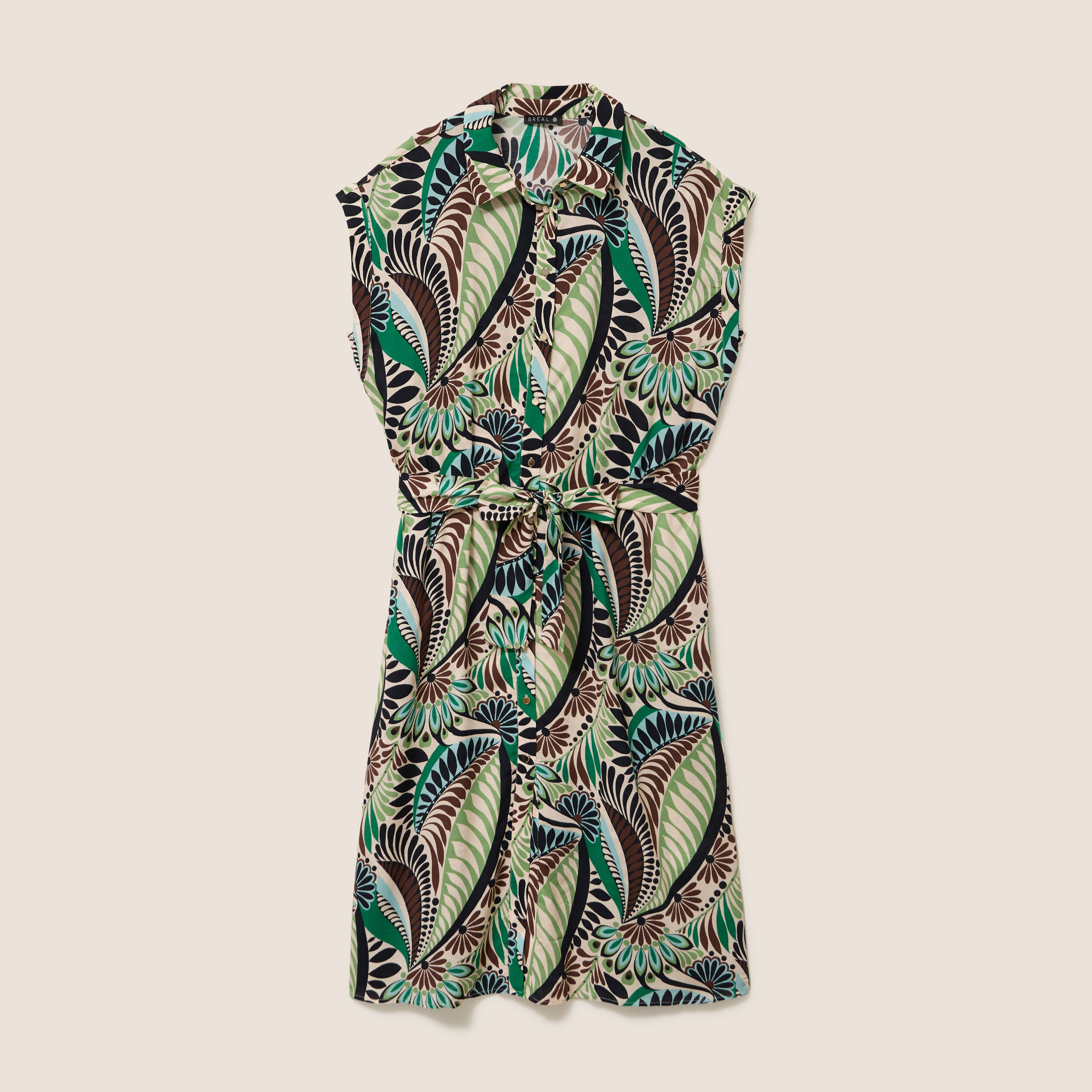 Robe fluide col chemise manches courtes vert femme