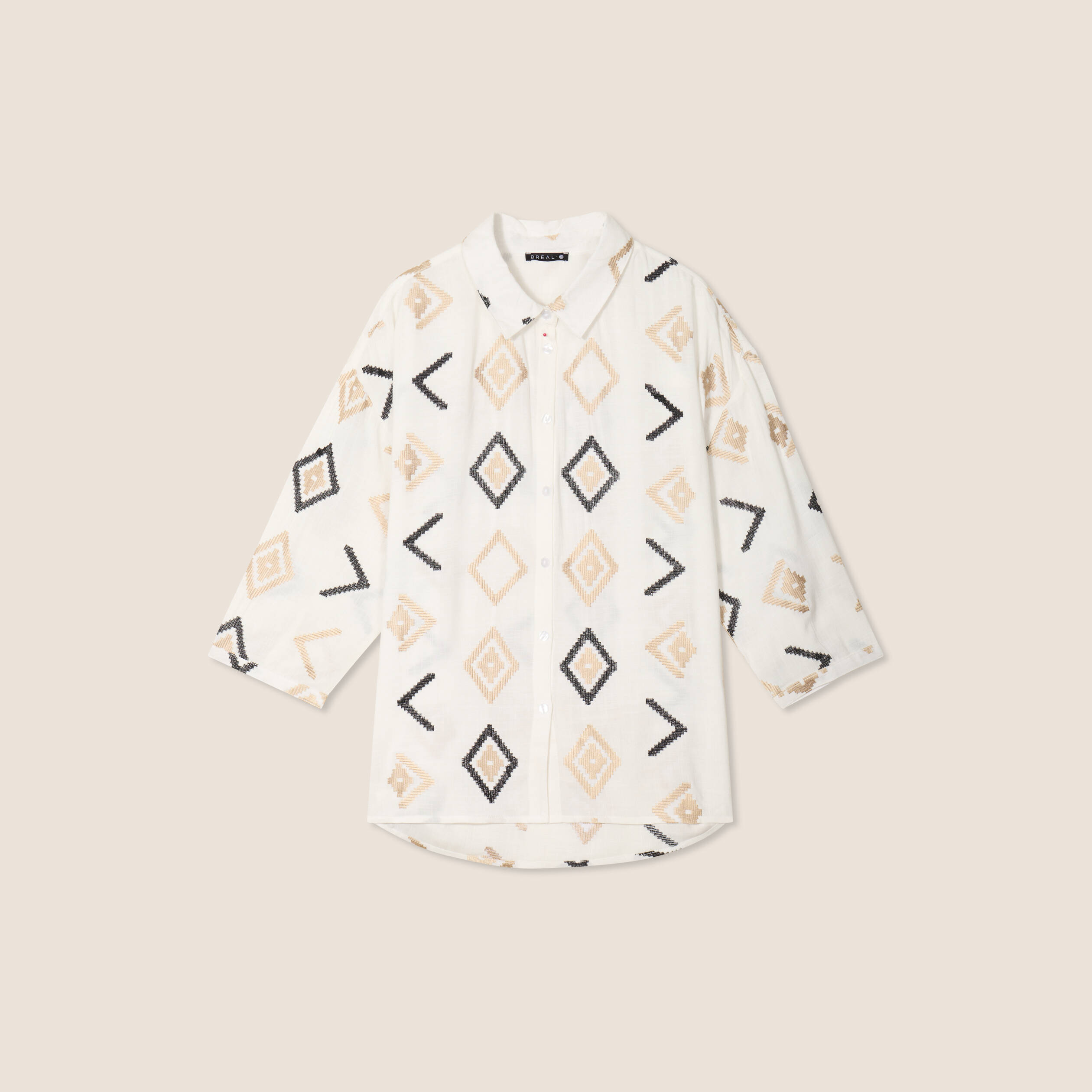Chemise manches 3/4 brodée blanc femme