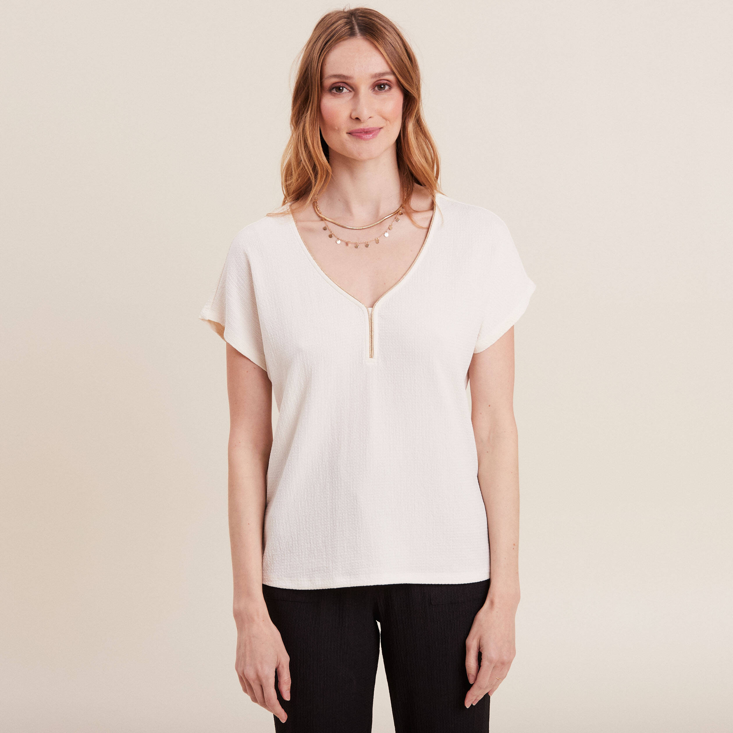 T-shirt manches courtes ecru femme