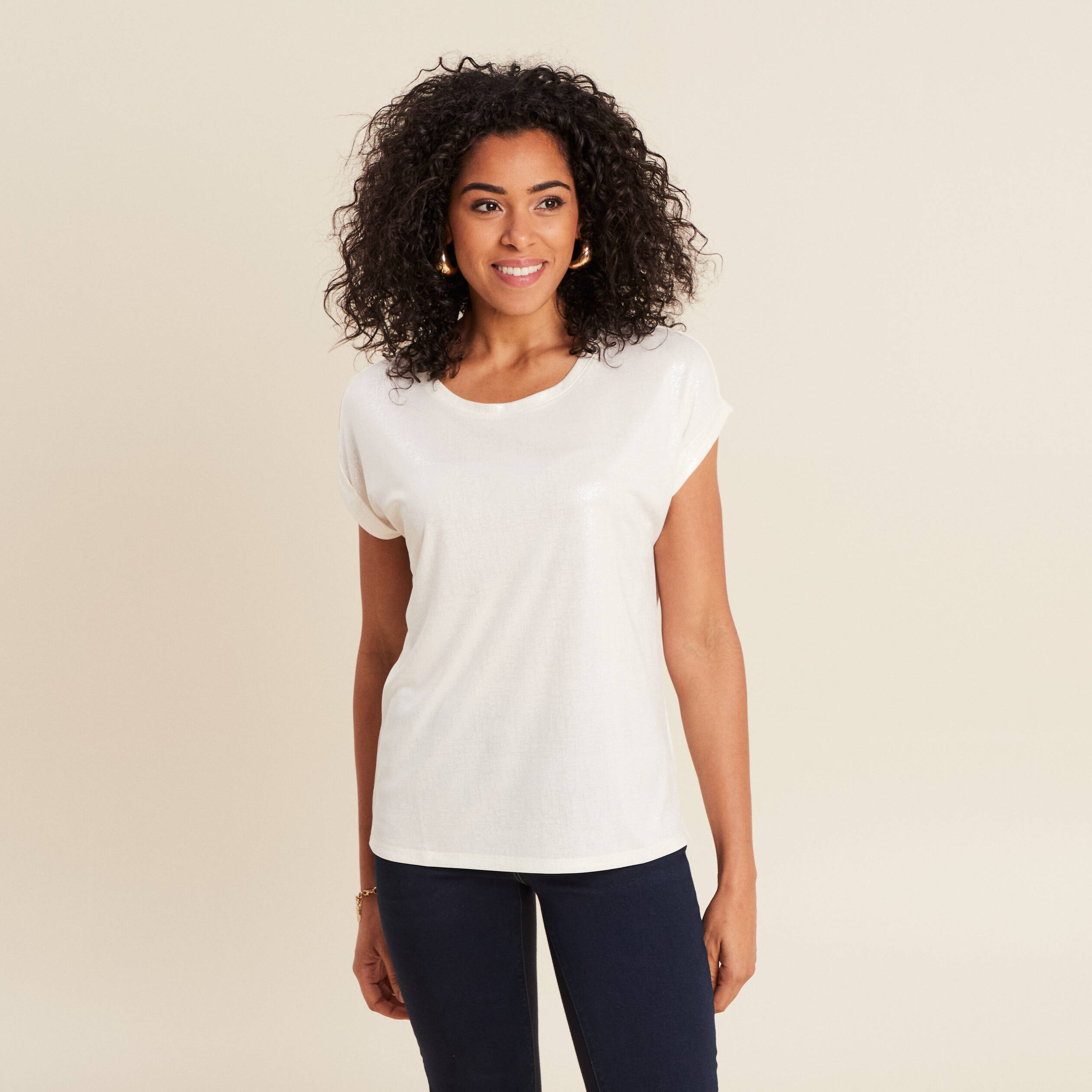 T-shirt manches courtes ecru femme