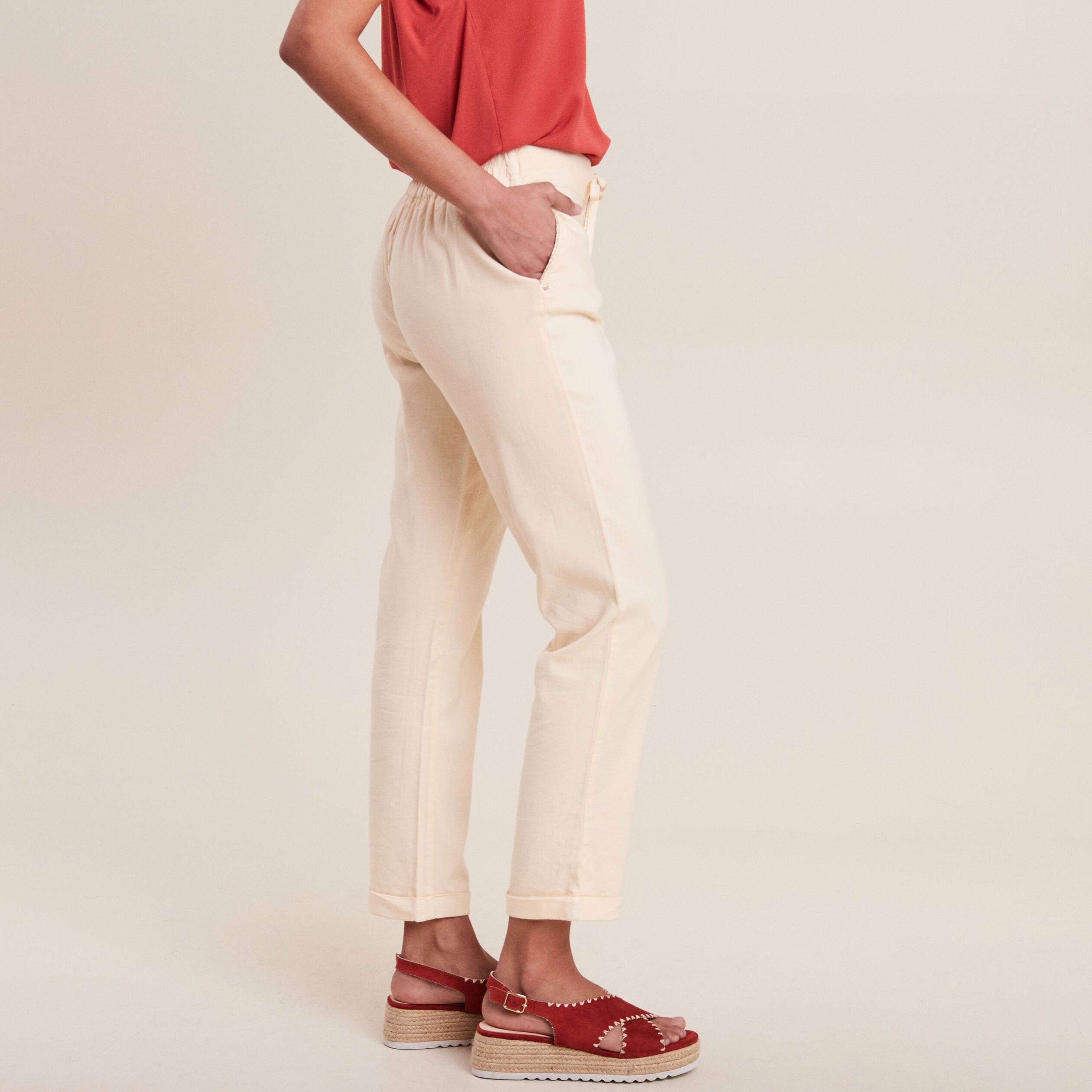 Pantalon carotte 7/8ème ivoire femme