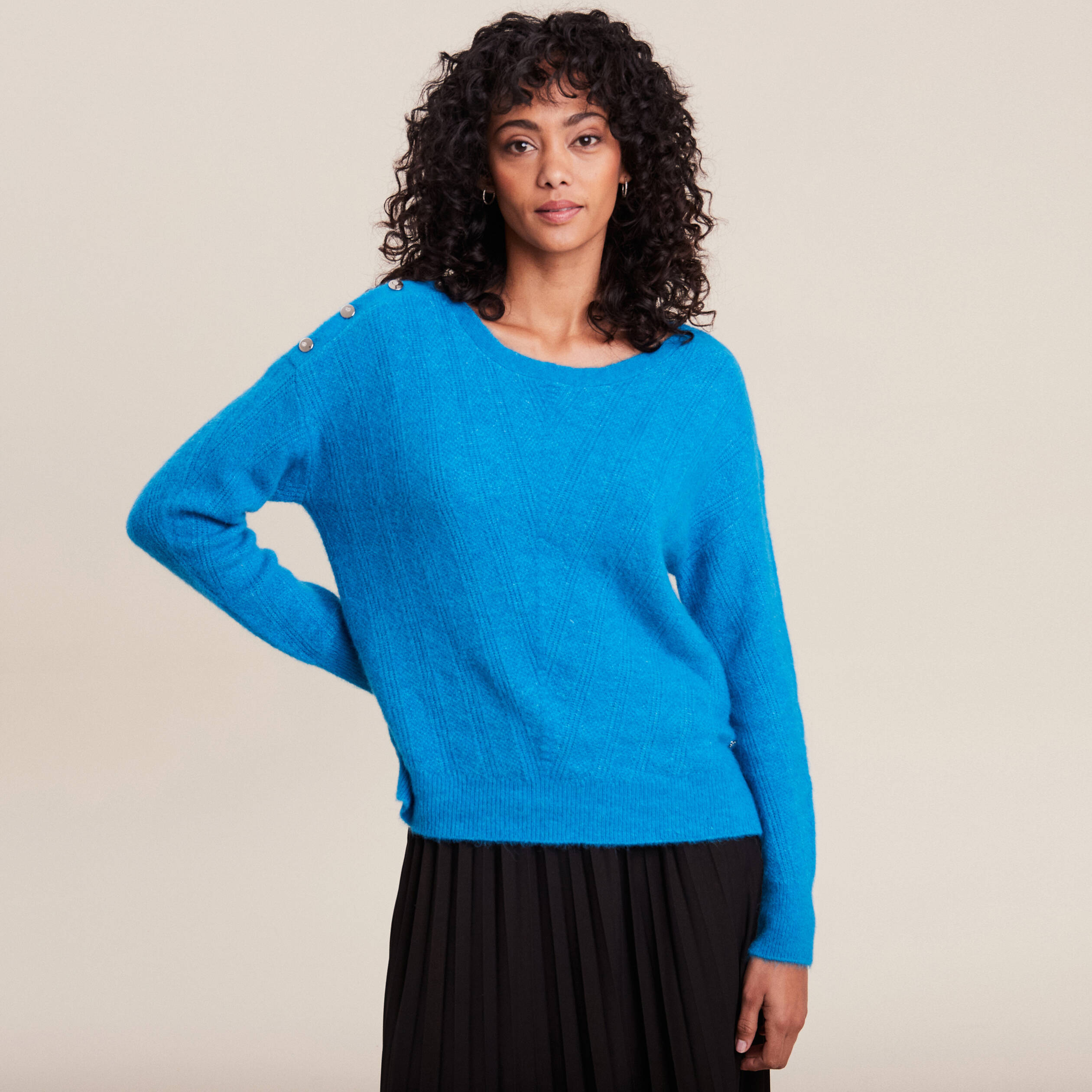 Pull manches longues bleu femme