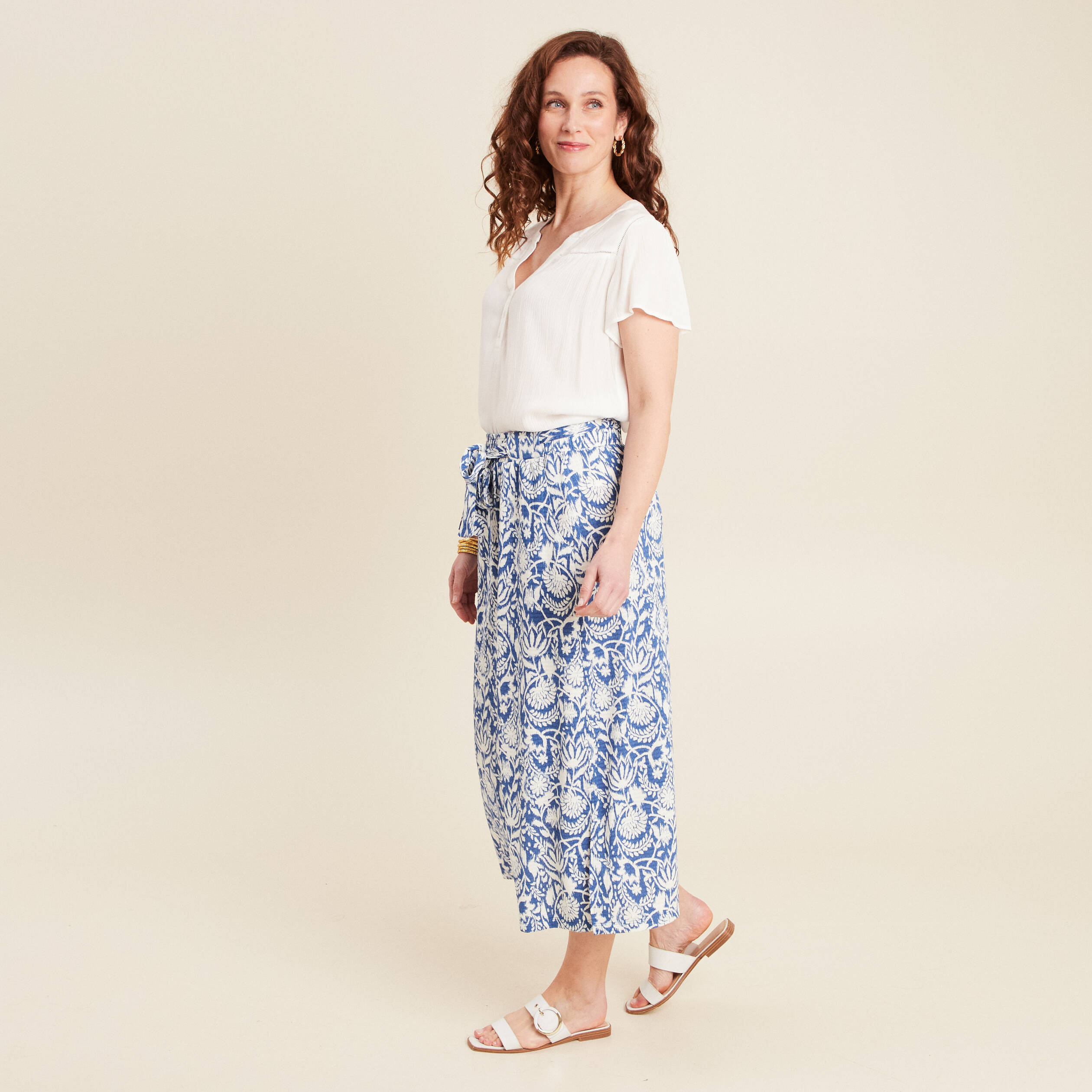 Jupe midi droite bleu femme
