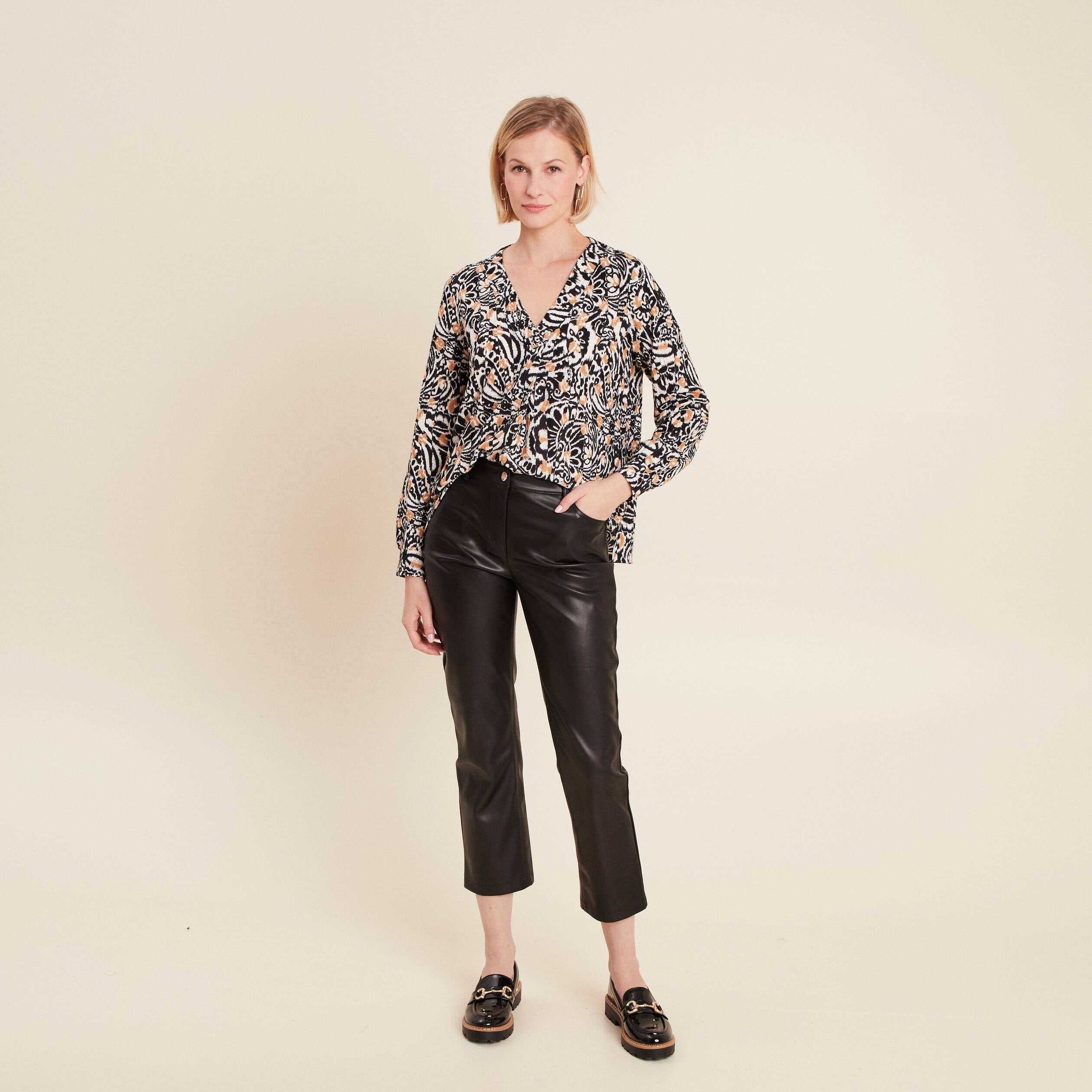 Blouse manches longues camel femme