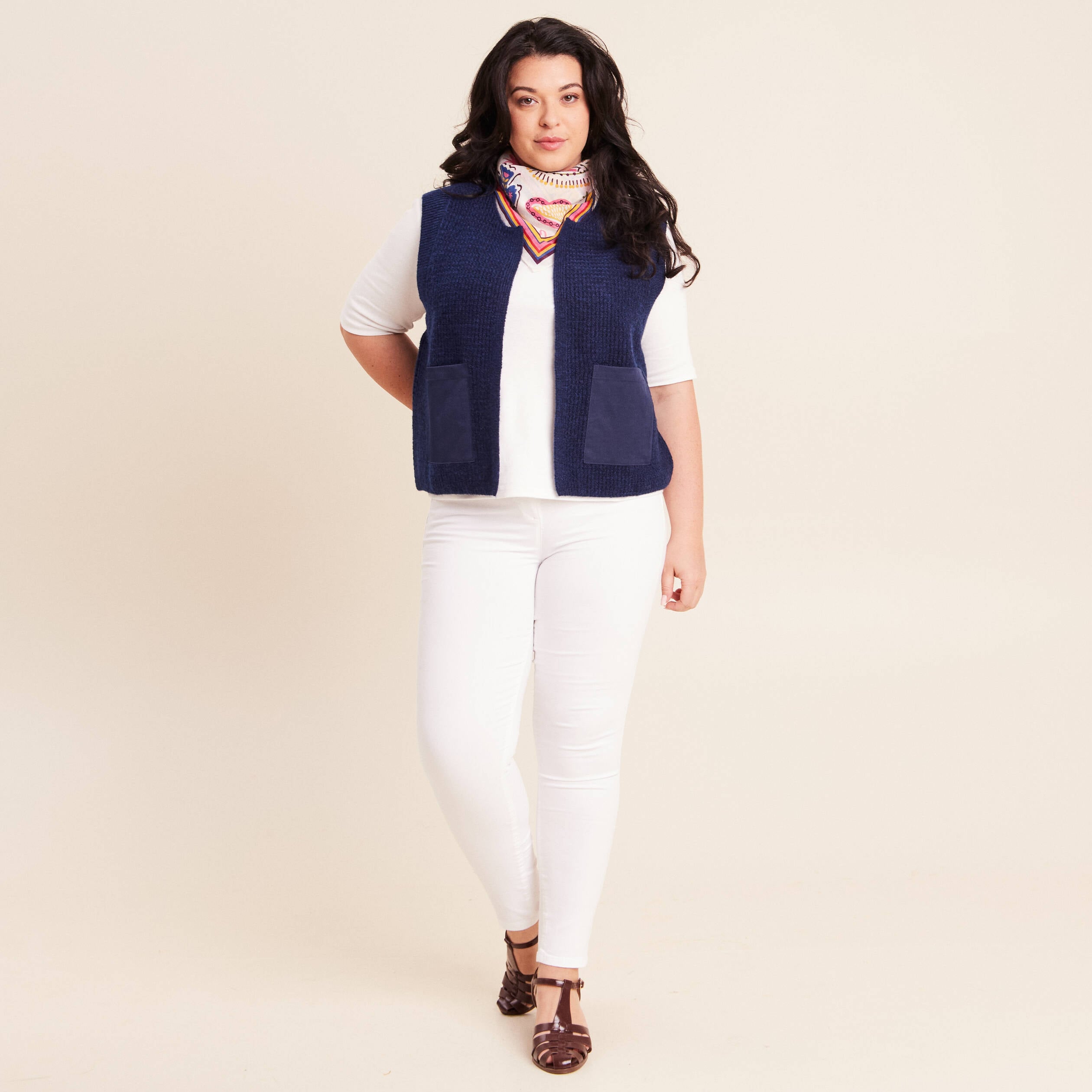 Gilet sans manches aspect laineux bleu marine femme