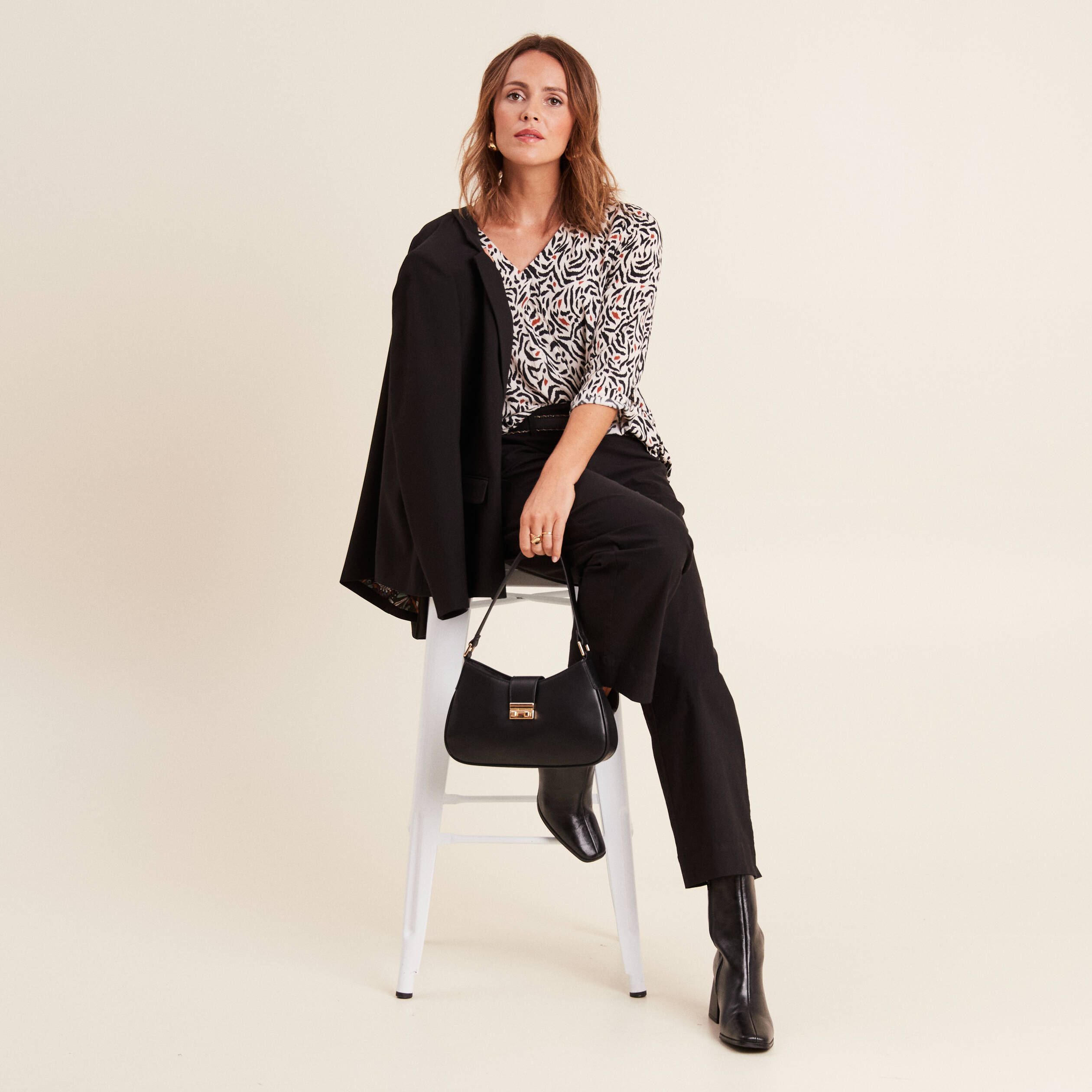 Pantalon large 7/8ème noir femme
