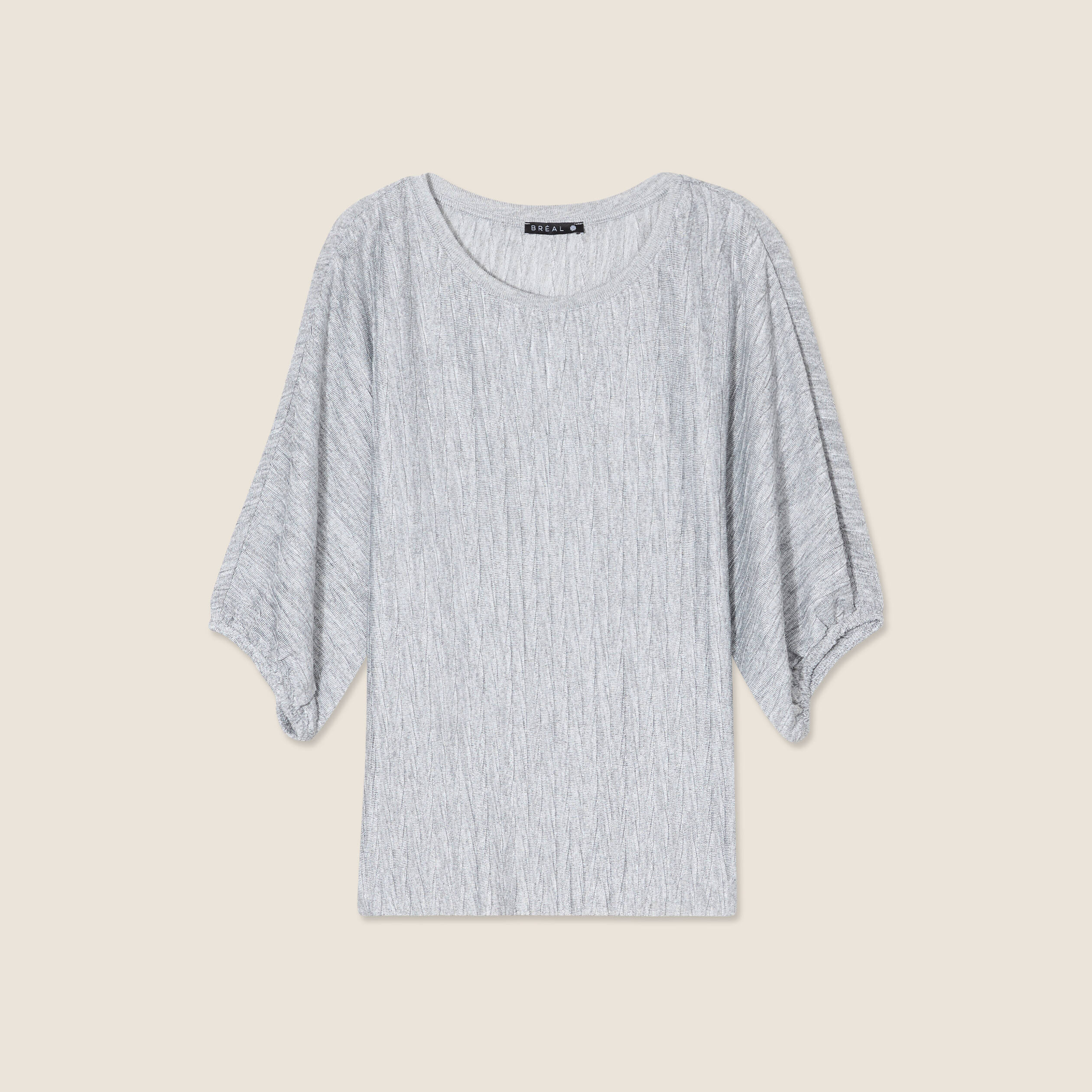 Blouse manches 3/4 plissée gris argent femme