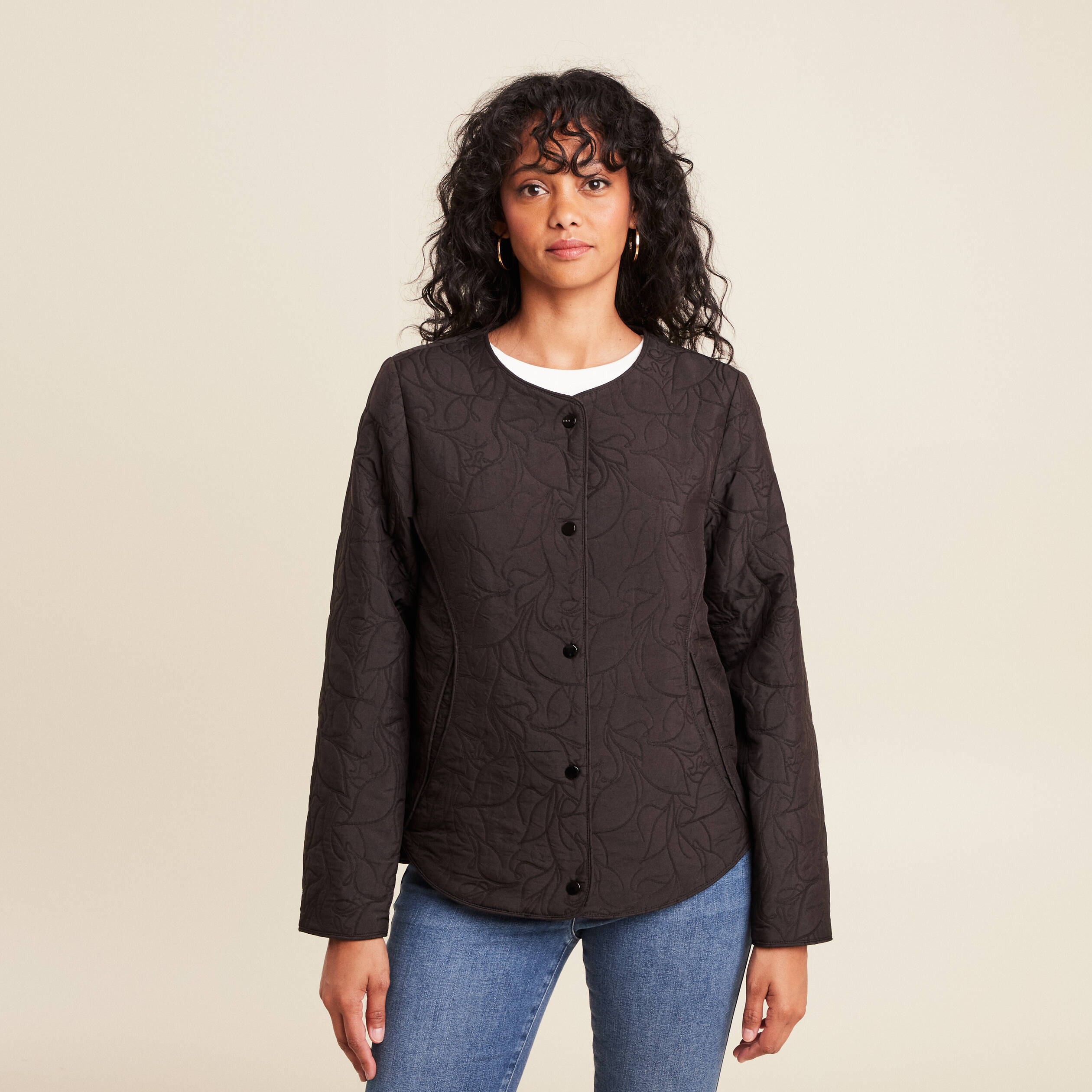 Doudoune sans col doublée noir femme
