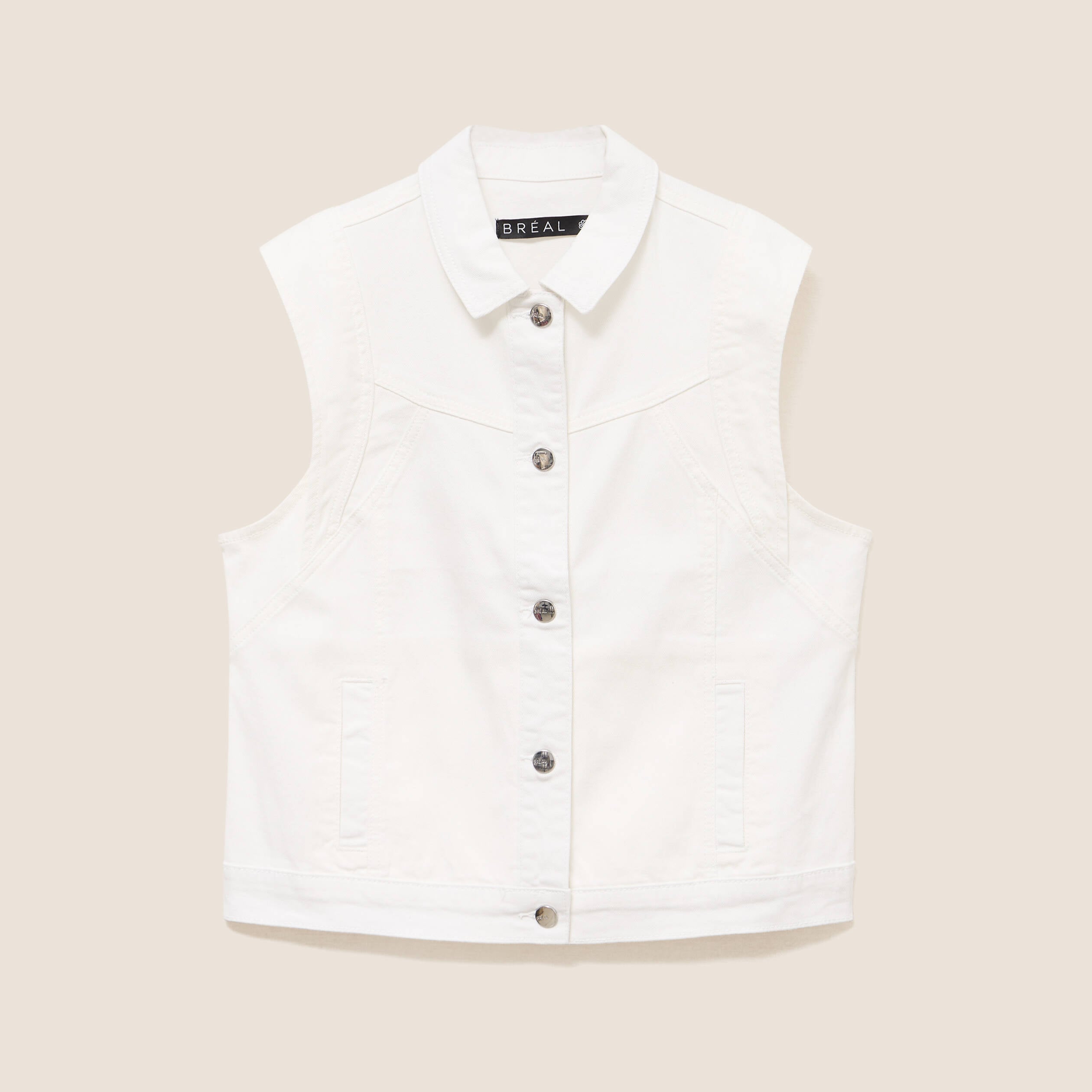 Veste sans manches en jean ecru femme