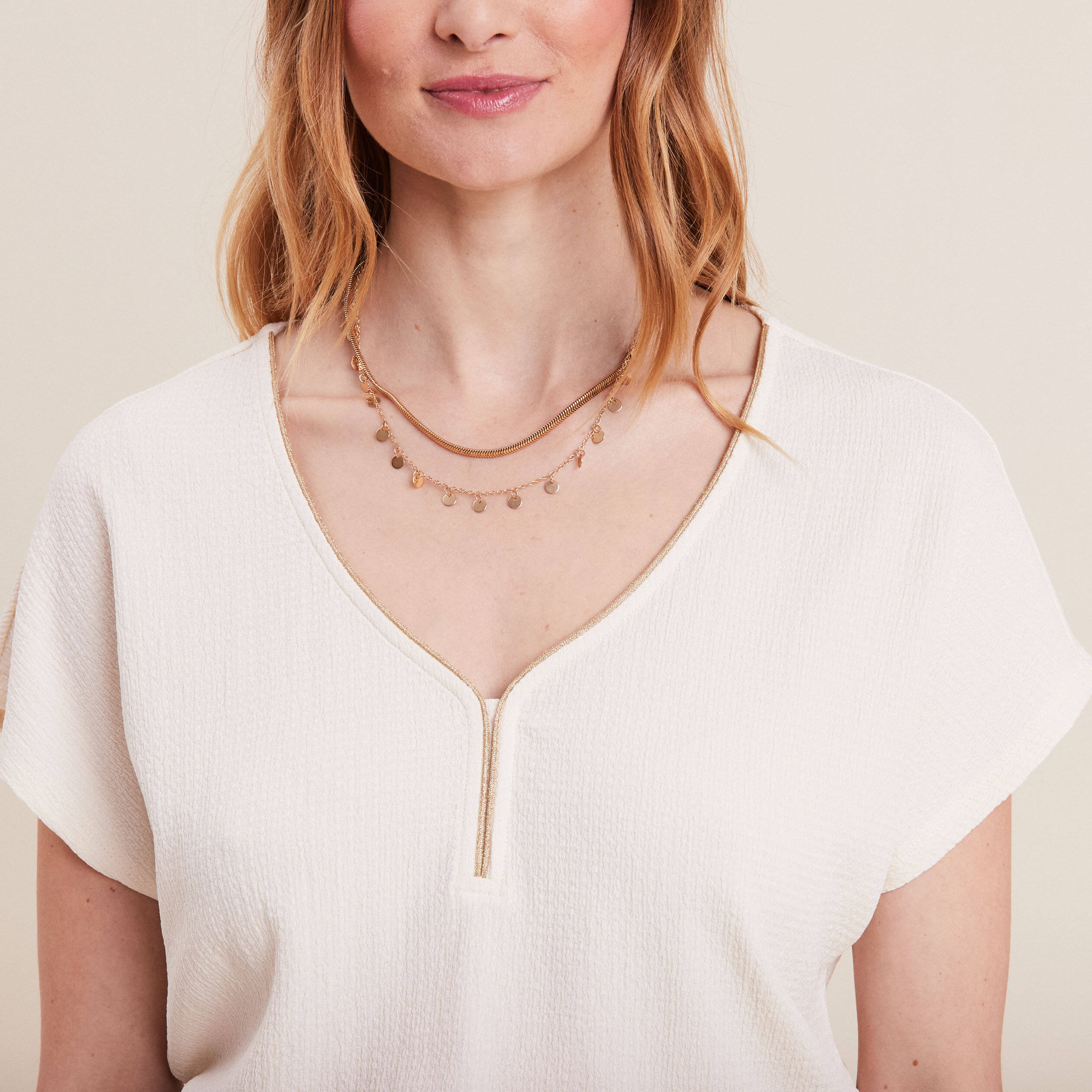 T-shirt manches courtes ecru femme