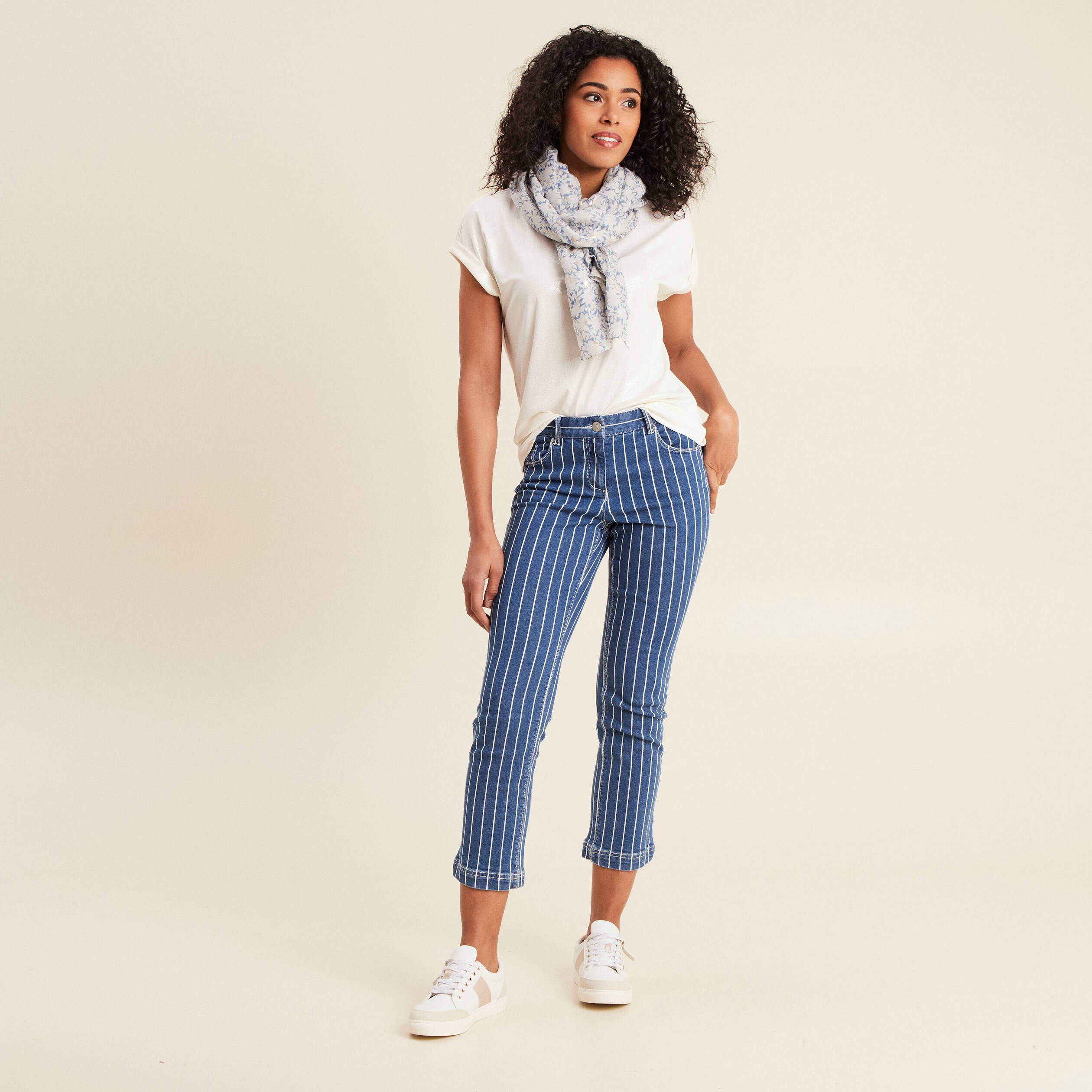 Jean droit taille basculée denim stone femme